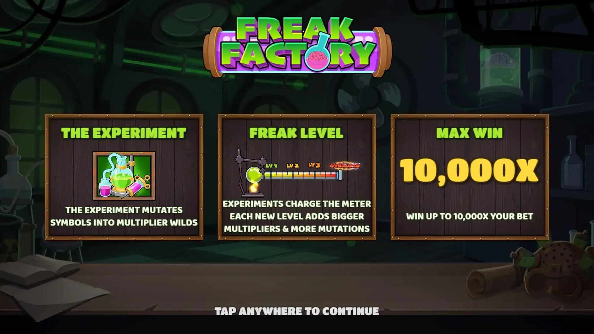 Freak Factory slot intro screen
