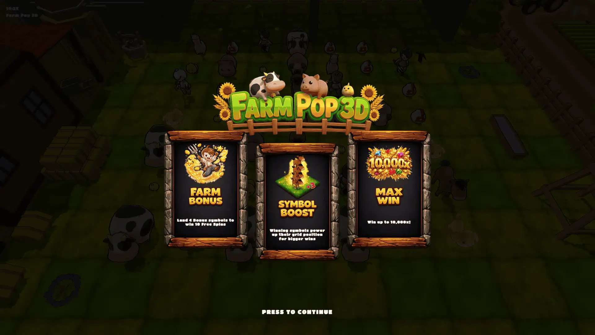 Farm Pop 3D slot intro screen