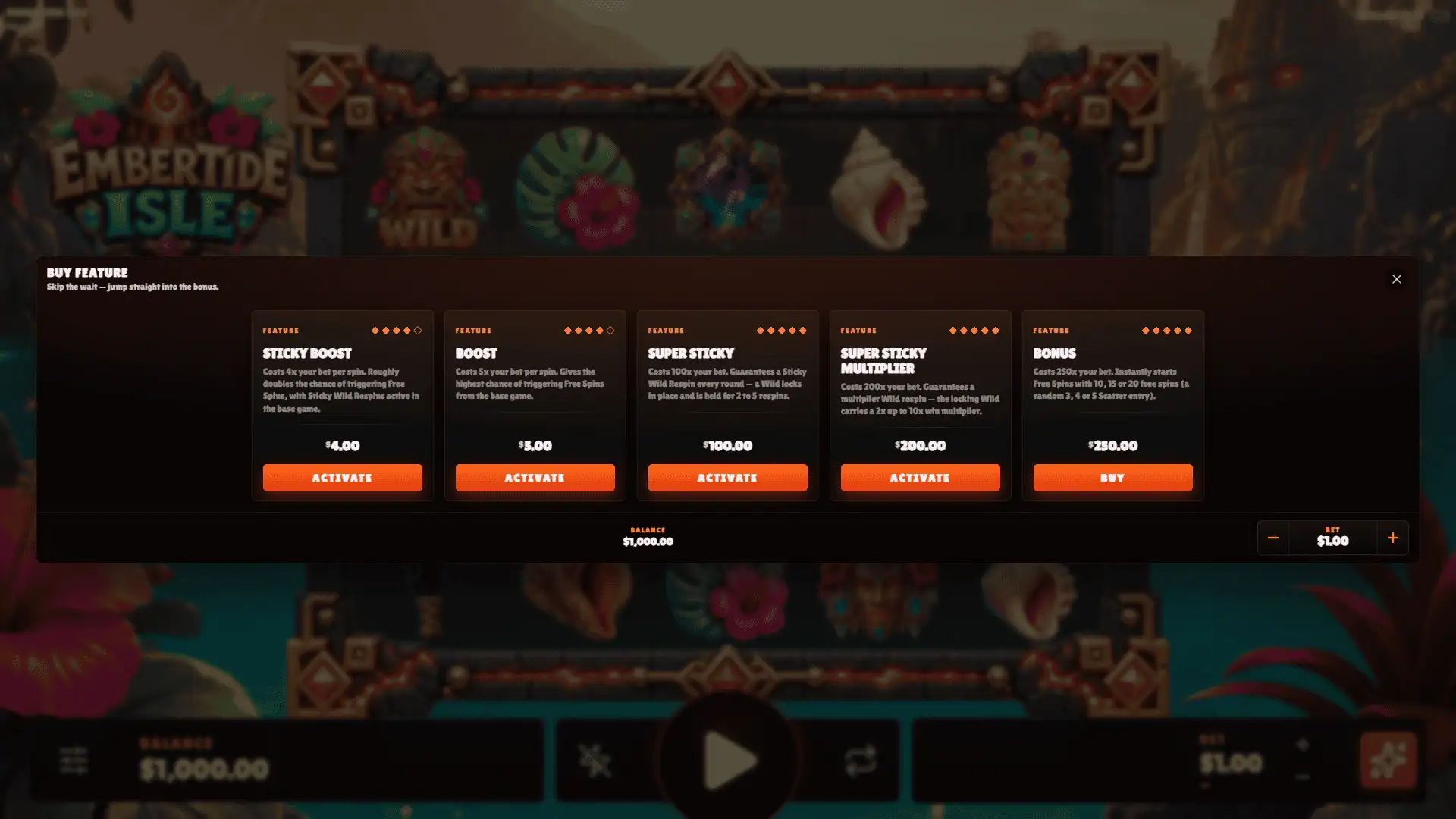Embertide Isle bonus buy menu