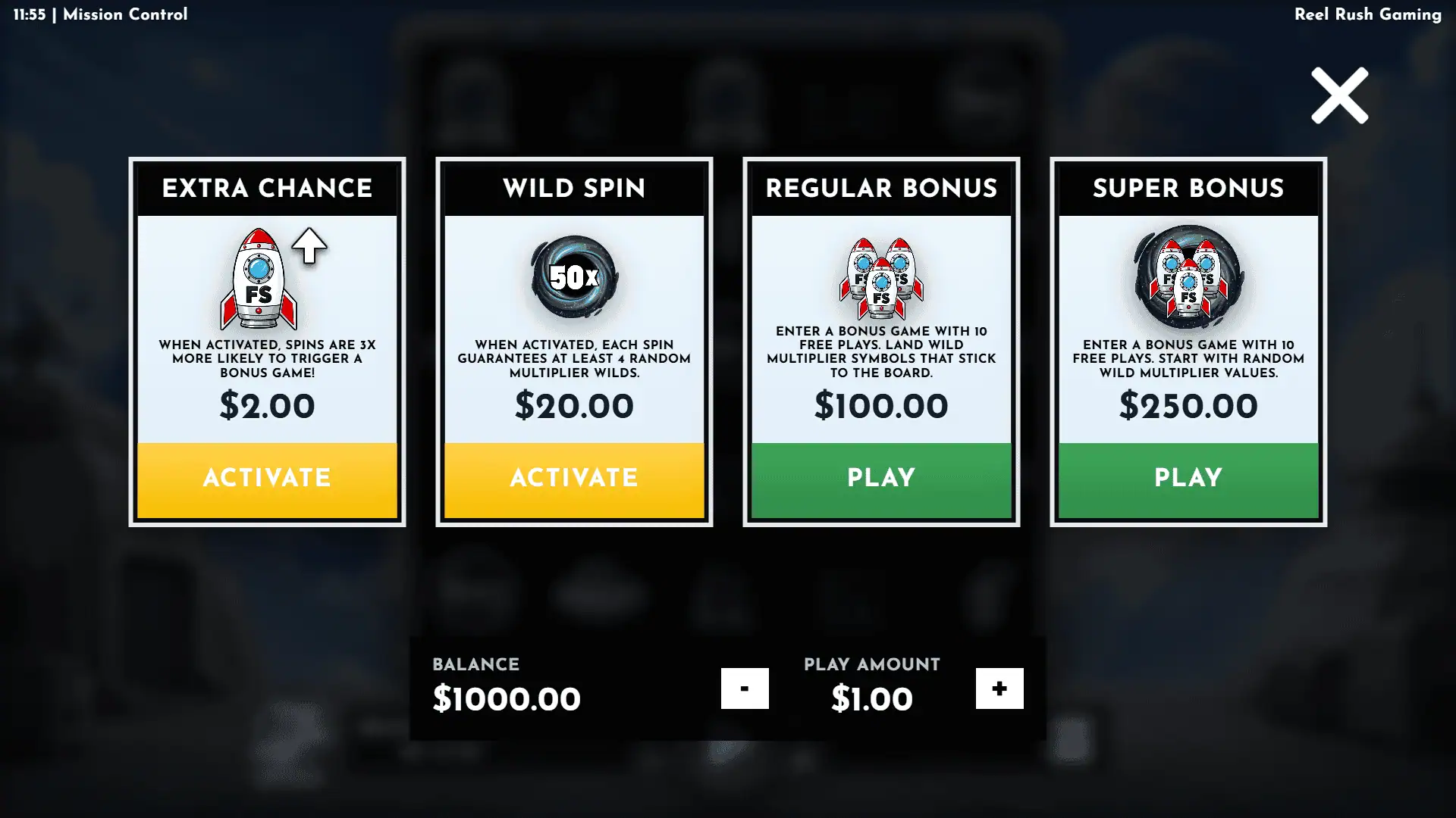 Mission Control bonus buy menu