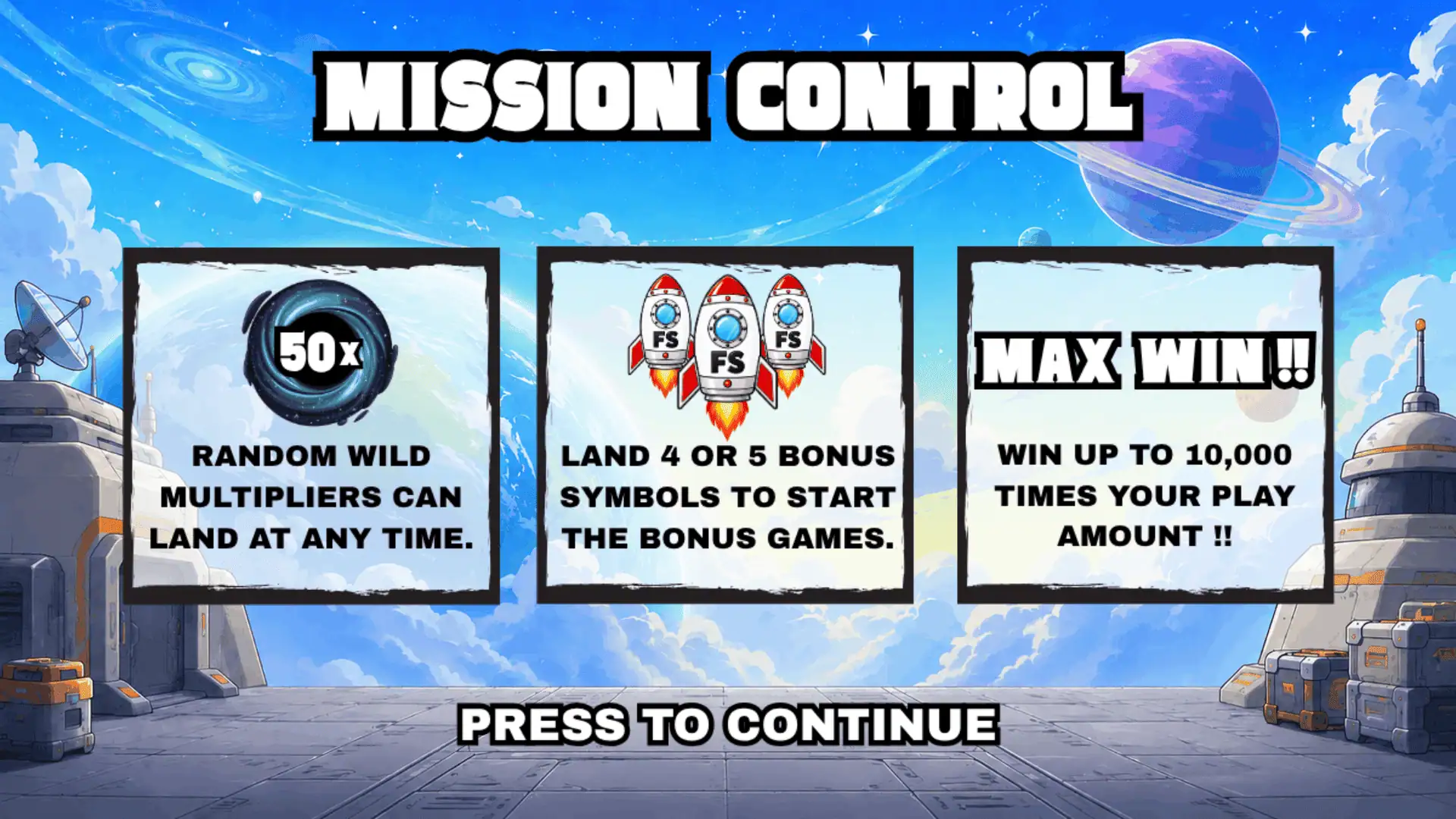 Mission Control slot intro screen