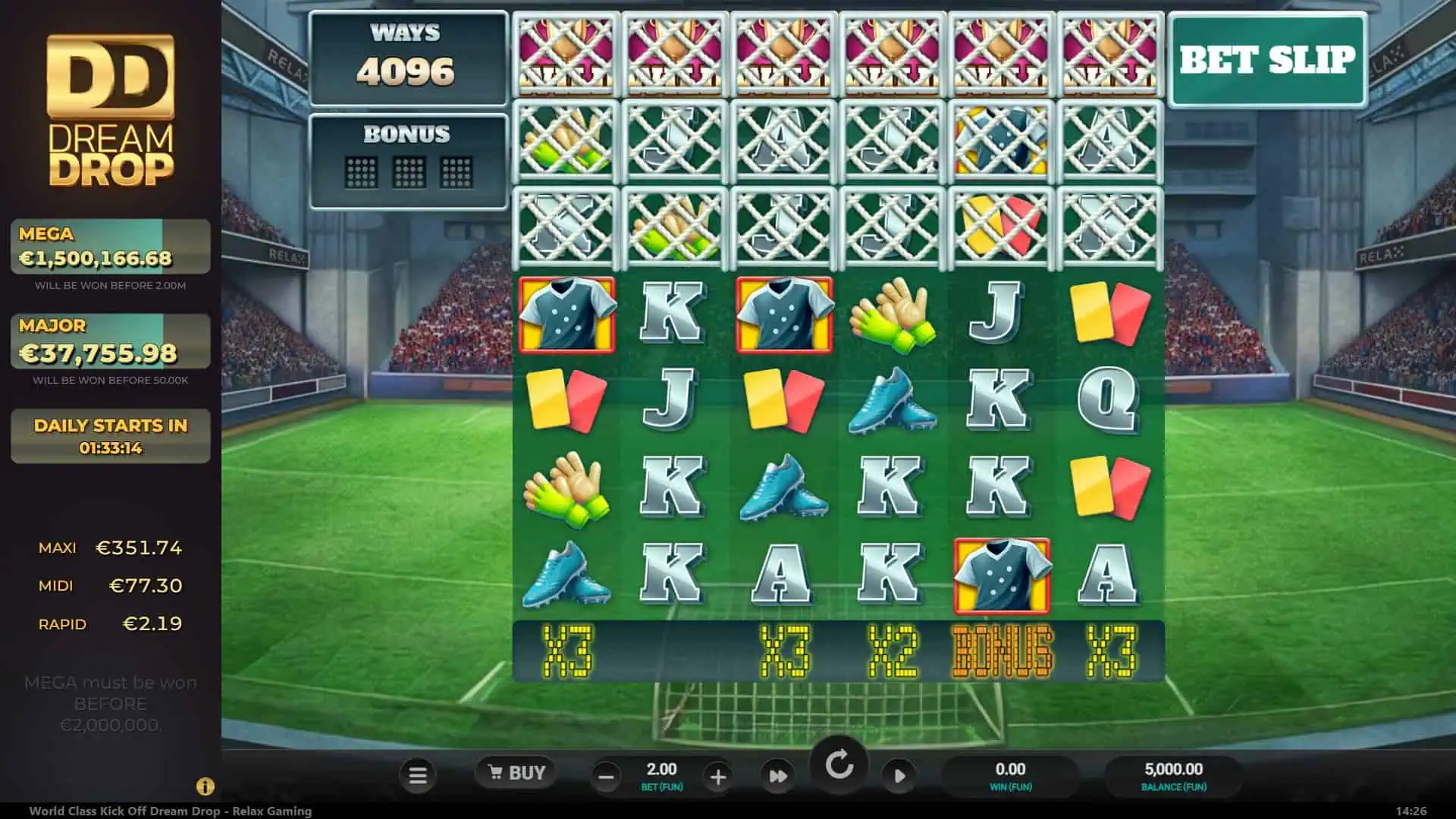 World Class Kick Off Dream Drop slot gameplay reels