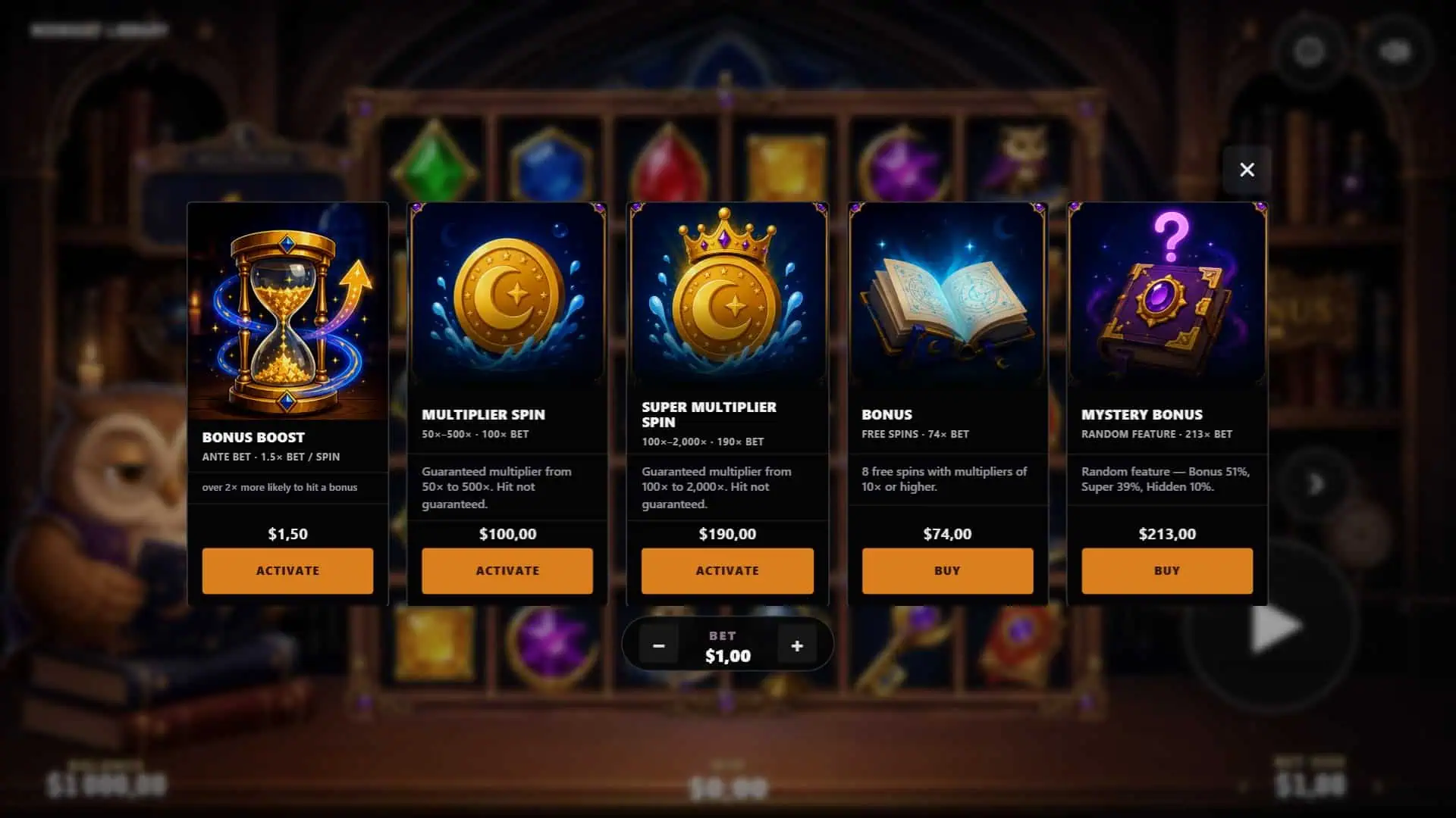 Midnight Library bonus buy menu