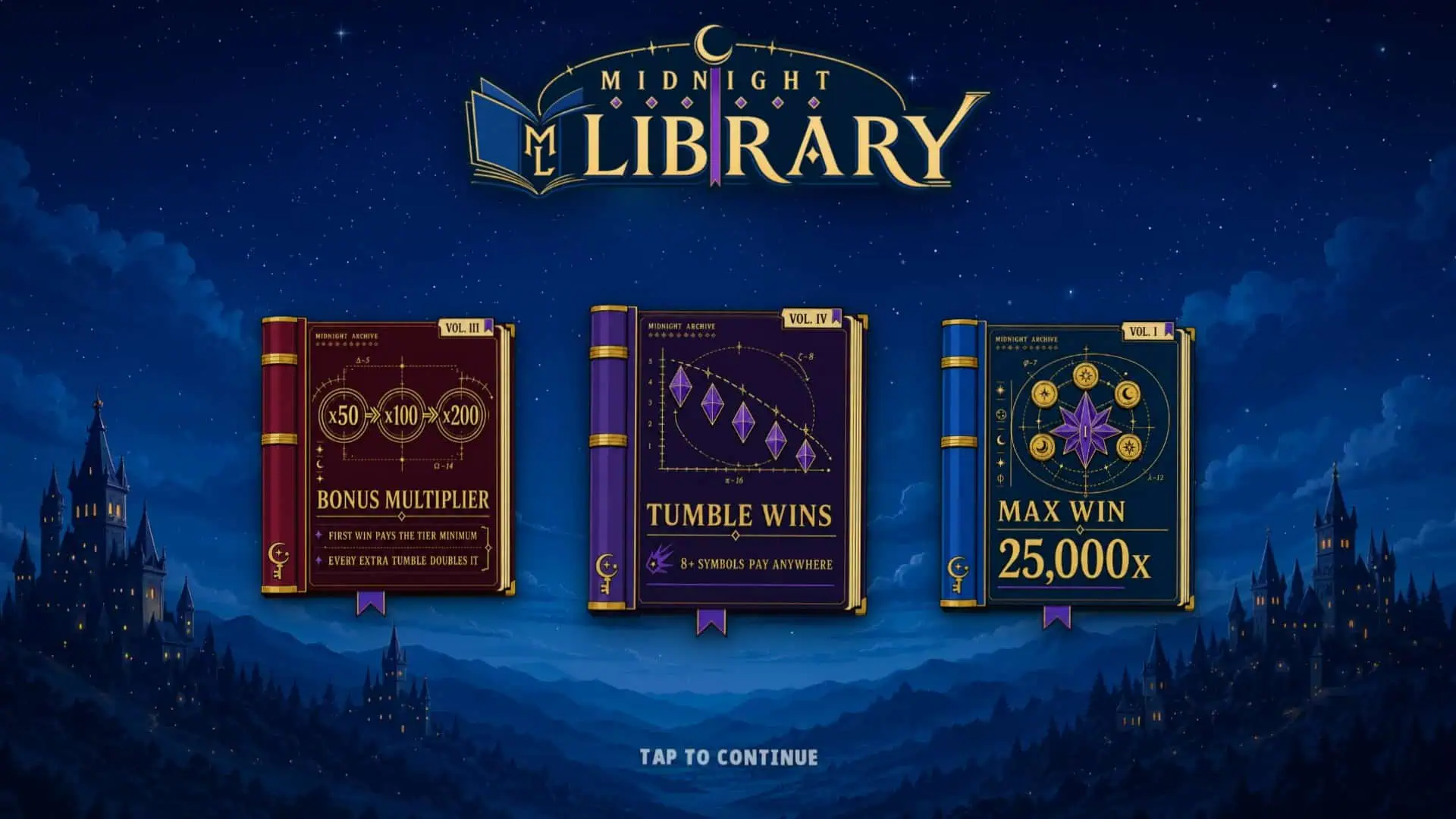 Midnight Library slot intro screen