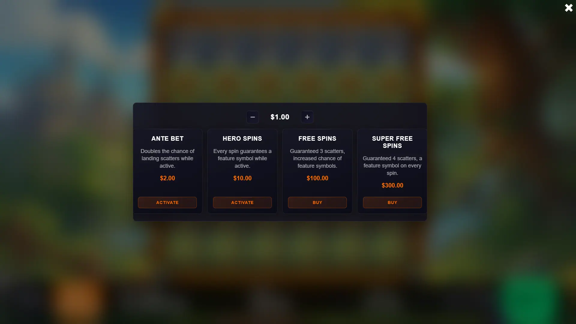 Reel Legends bonus buy menu