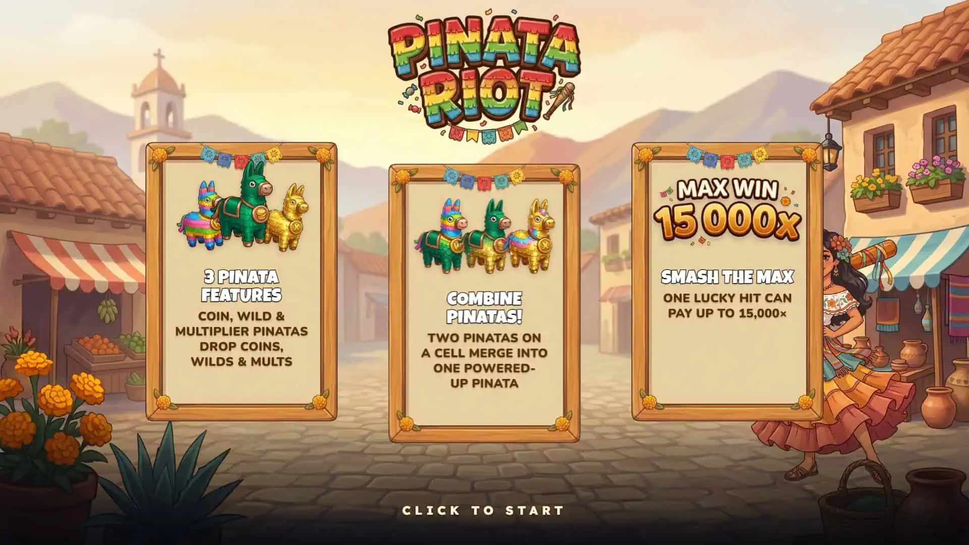 Pinata Riot slot intro screen