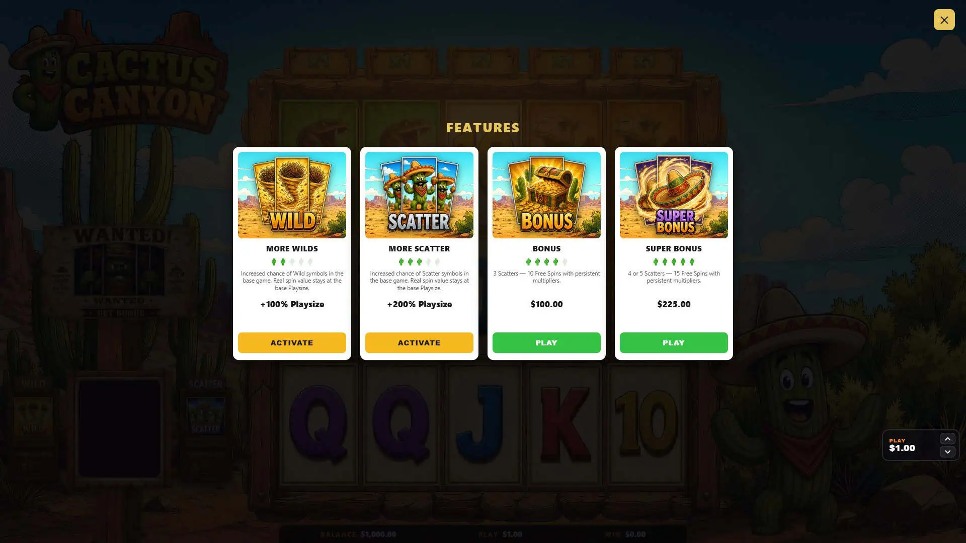 Cactus Canyon slot gameplay reels