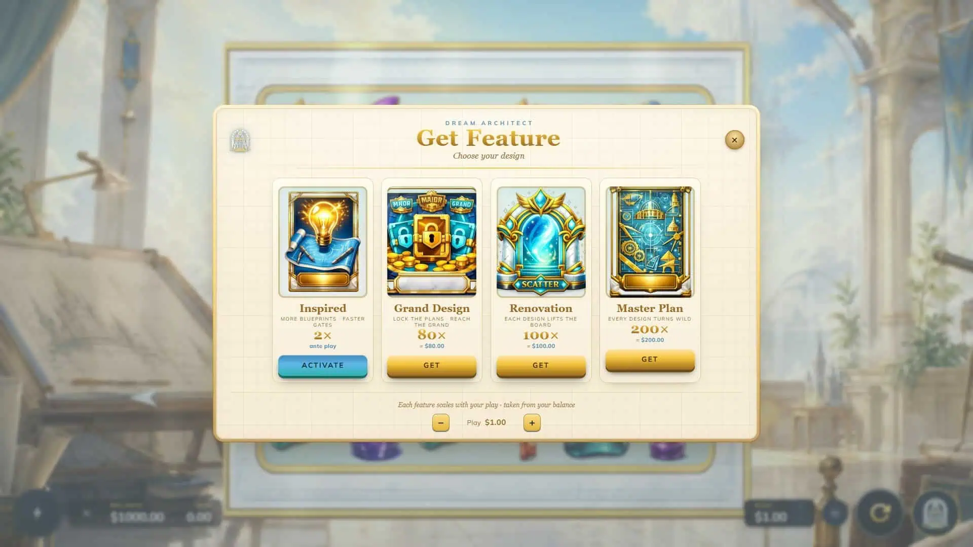 Dream Architect bonus buy menu