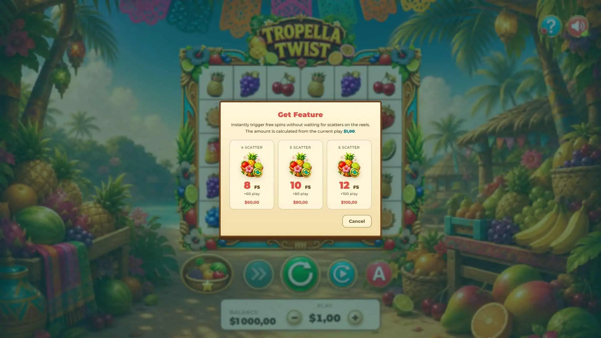 Tropella Twist bonus buy menu