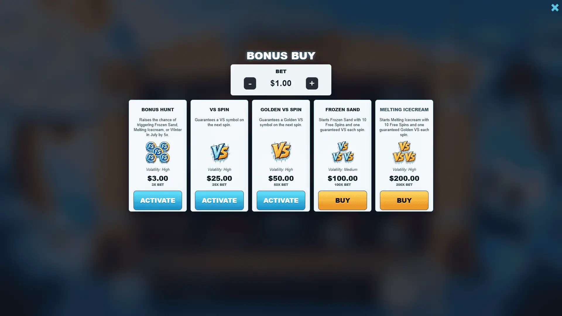 Frozo and Bozo bonus buy menu