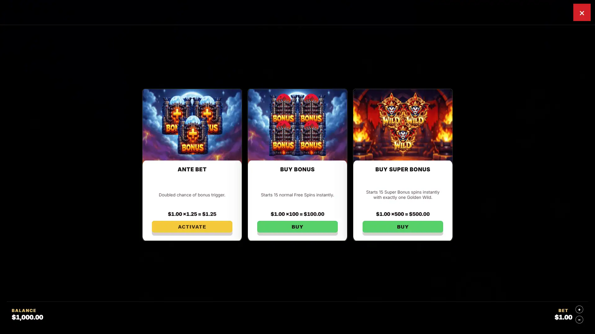Cursed Tumble bonus buy menu