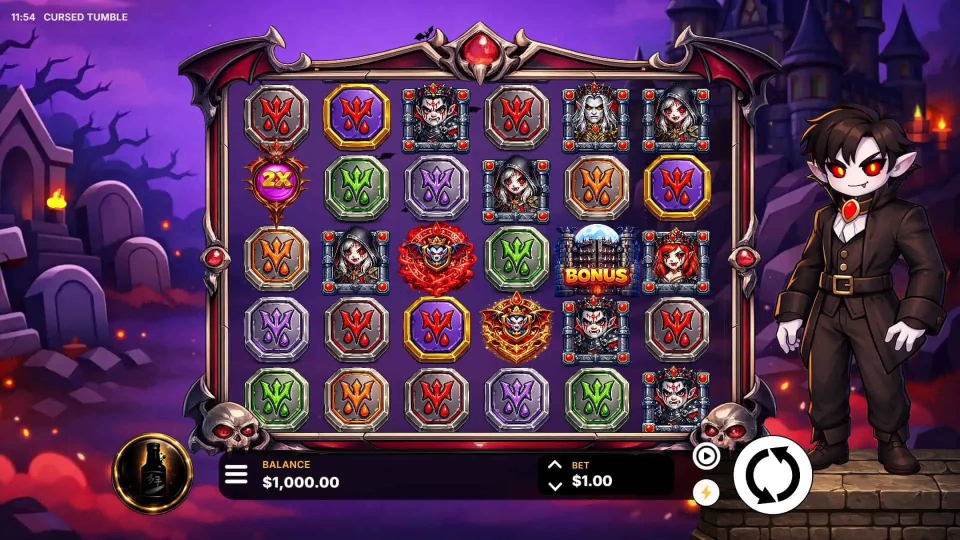 Cursed Tumble slot gameplay reels