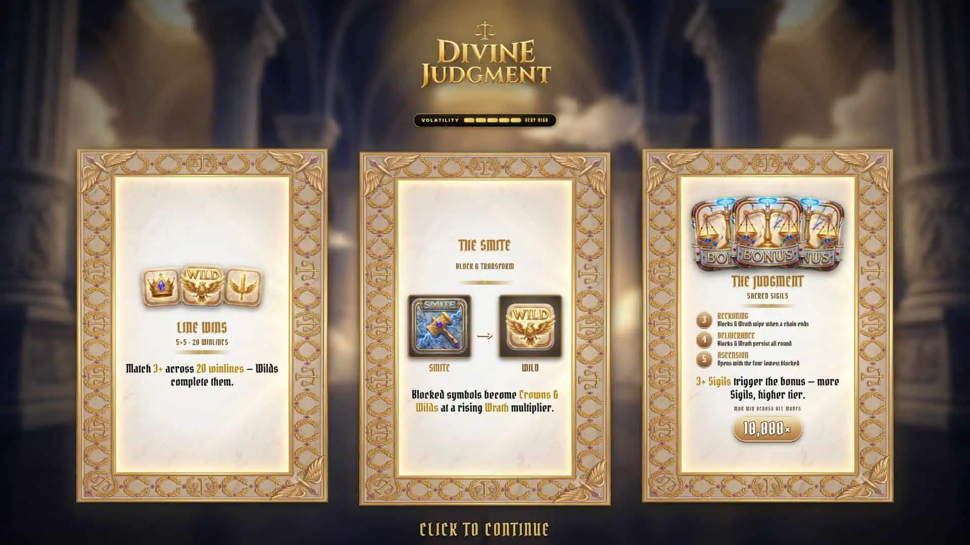 Divine Judgment slot intro screen