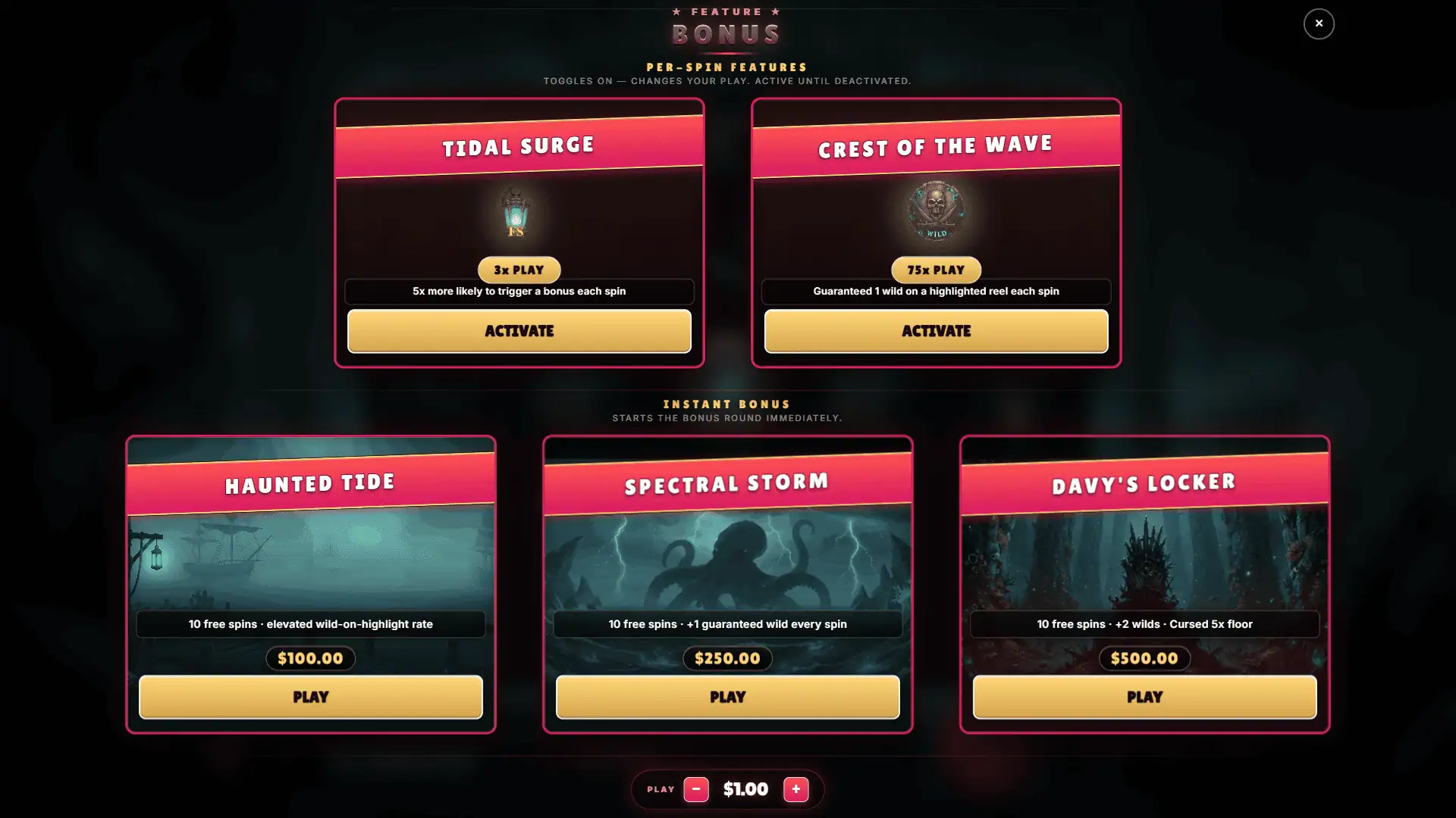 Tidebound bonus buy menu