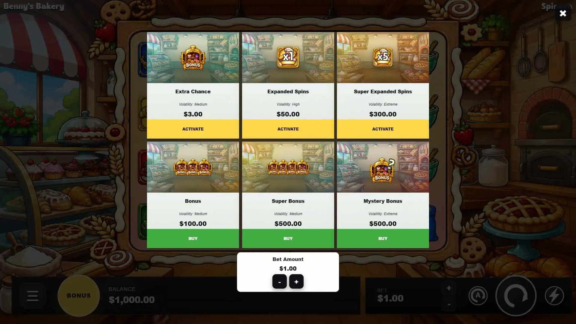 Benny's Bakery bonus buy menu