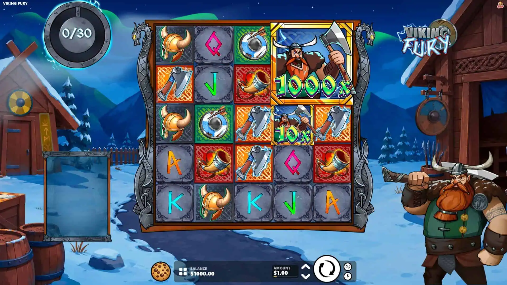 Viking Fury Cluster Pays slot gameplay reels