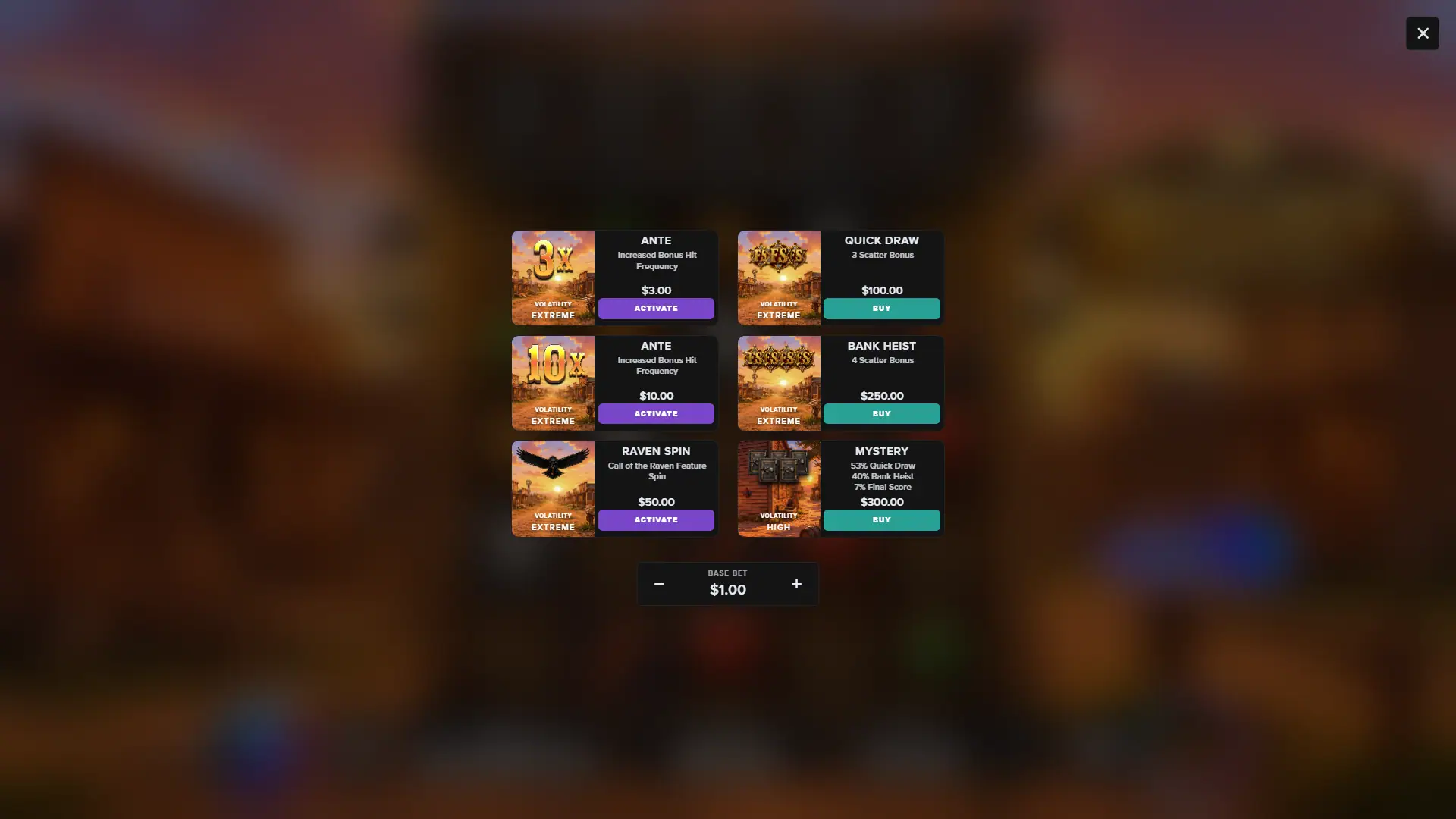 Outlaws Fortune bonus buy menu