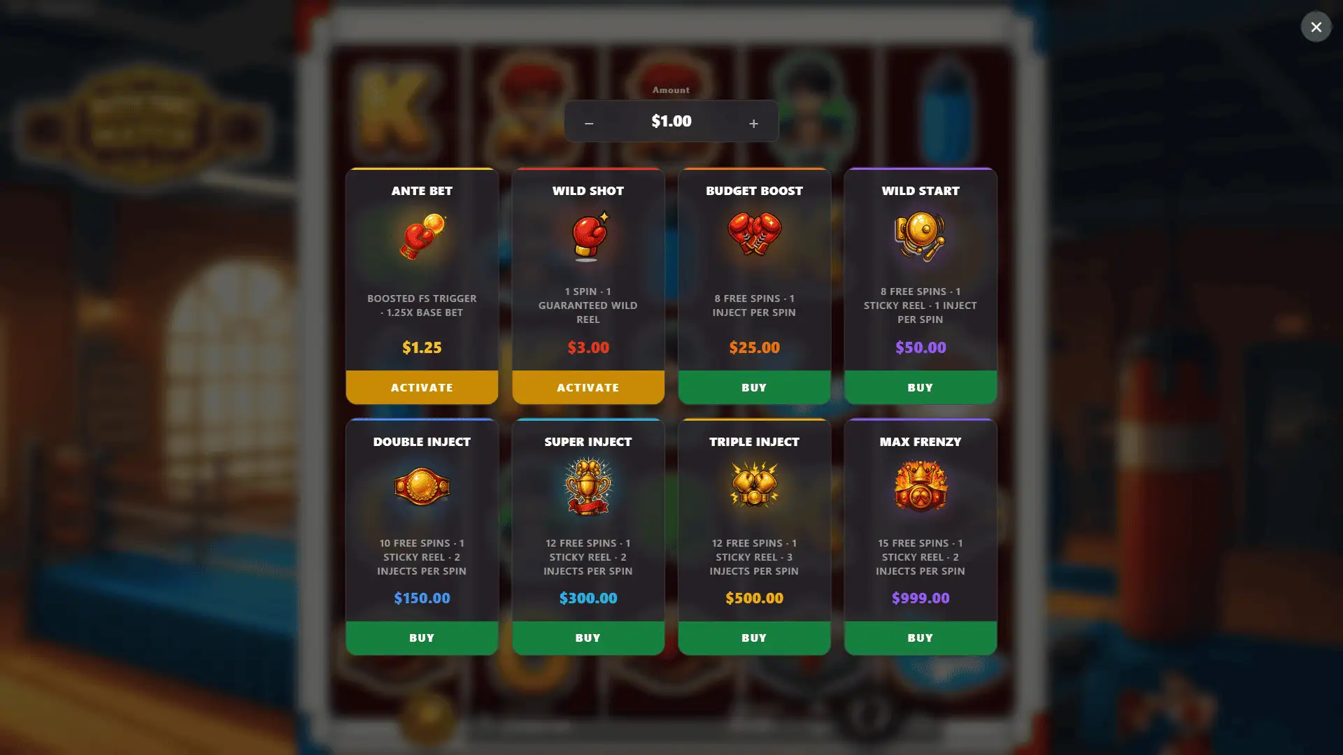 Boxing Match bonus buy menu