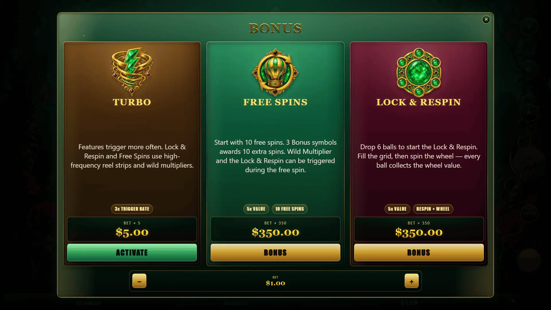 Wizard Of Wheel bonus buy menu