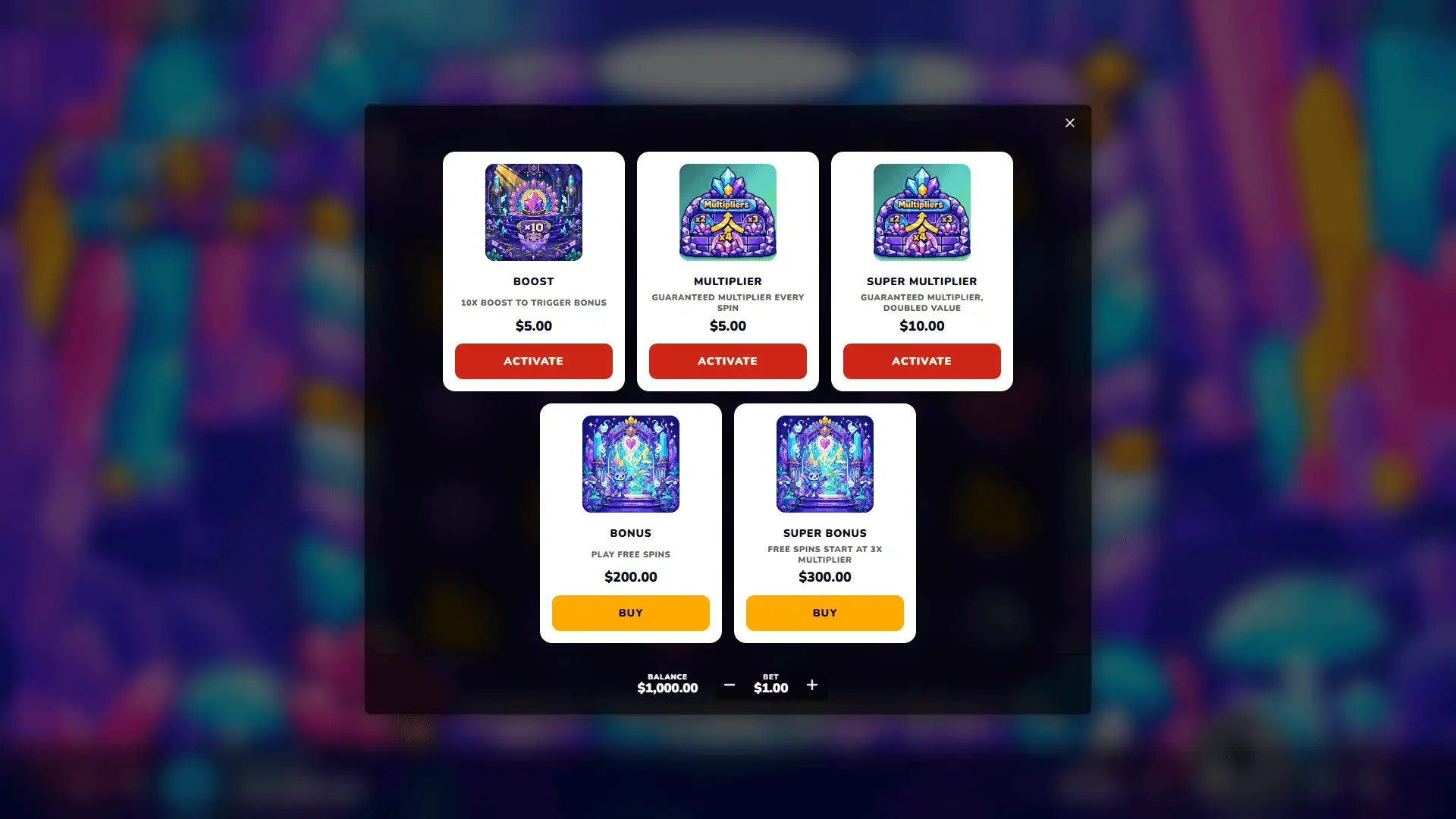 Crystal Critters bonus buy menu
