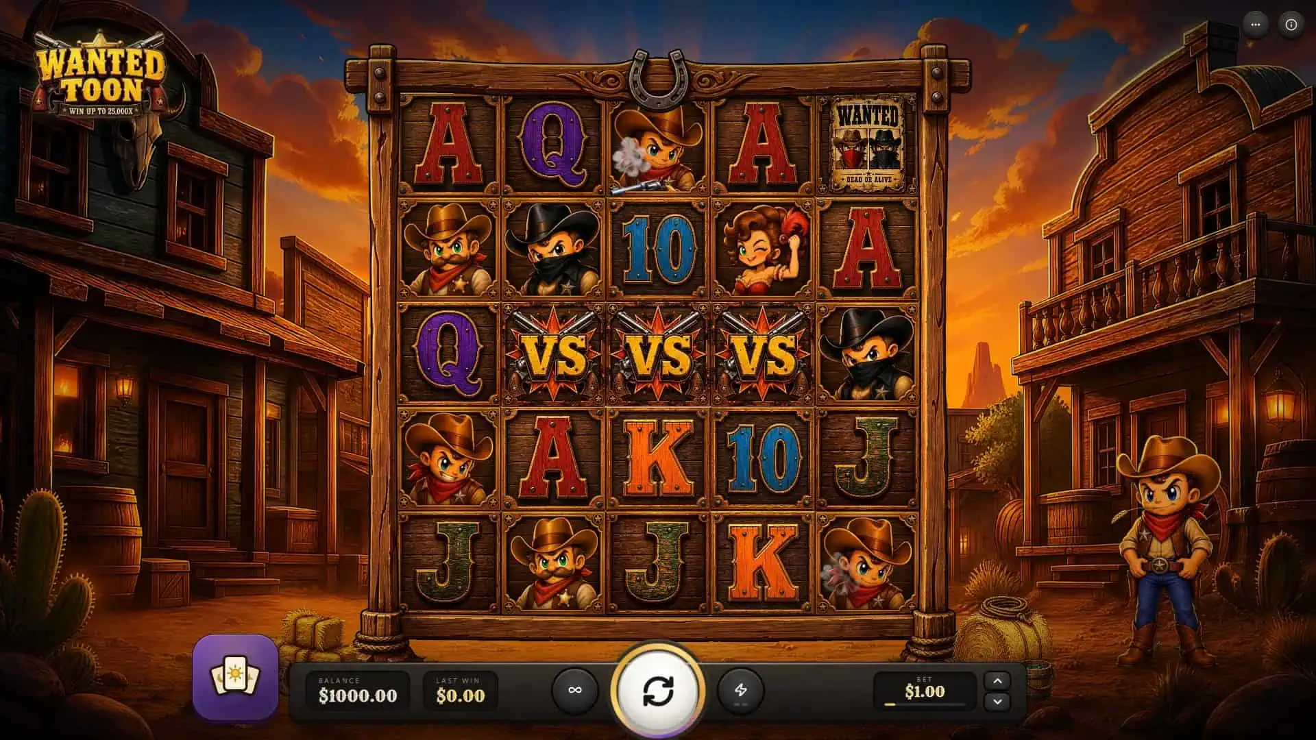 Wanted Toon slot gameplay reels