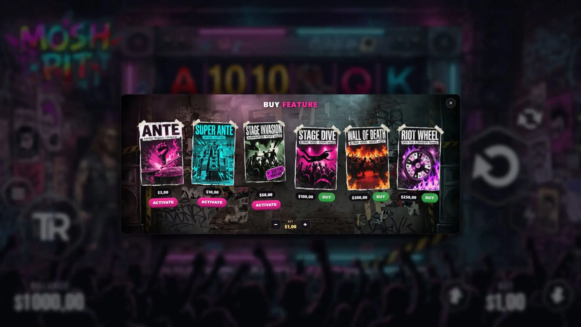 Mosh Pit bonus buy menu