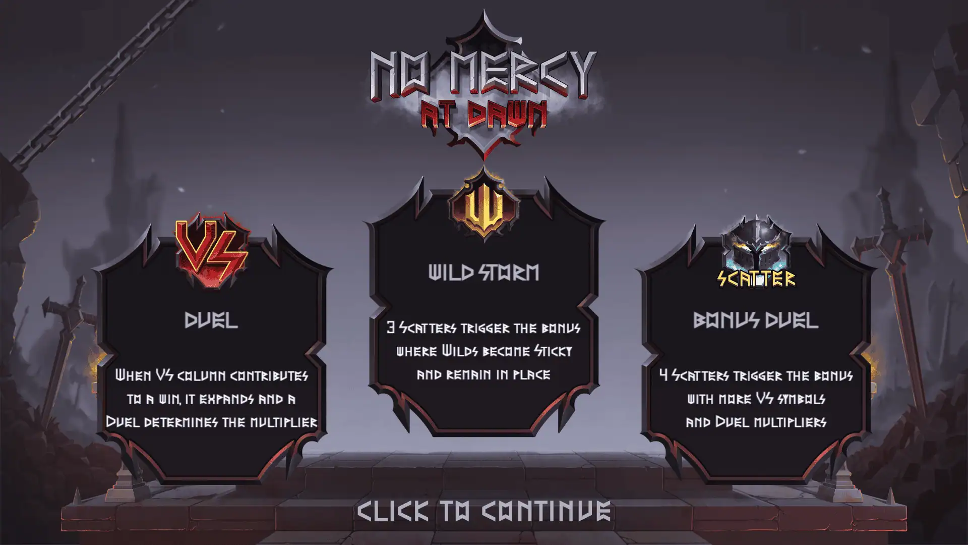 No Mercy At Dawn slot intro screen