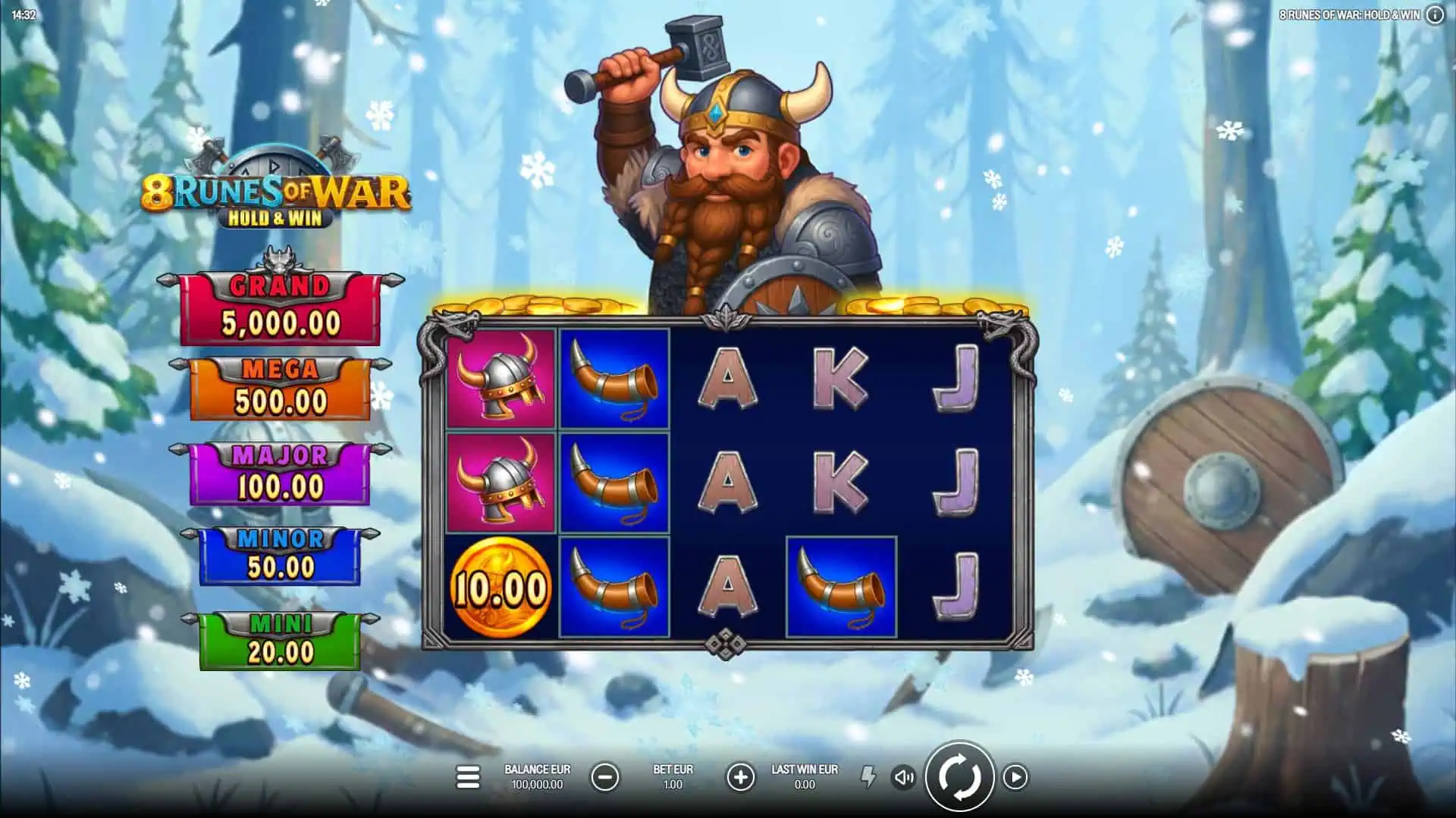 8 Runes of War: Hold and Win slot gameplay reels