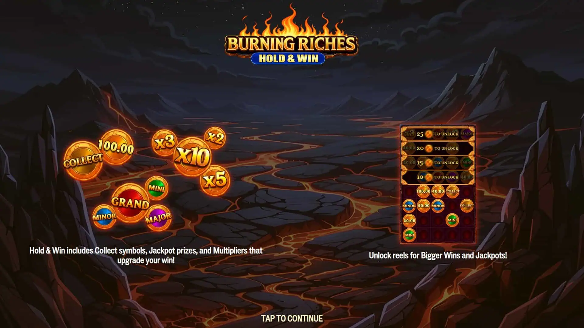 Burning Riches: Hold and Win slot intro screen