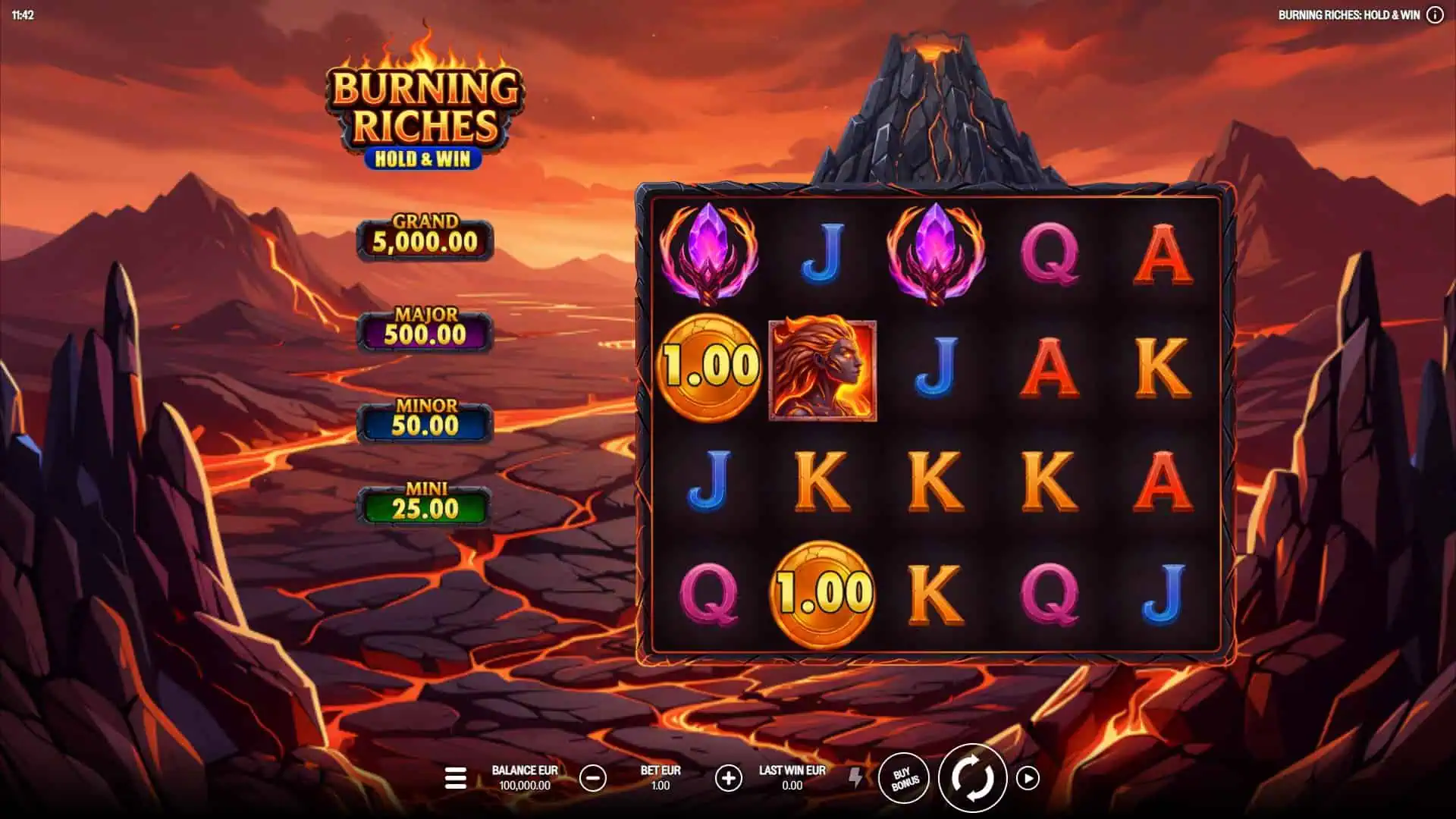 Burning Riches: Hold and Win slot gameplay reels