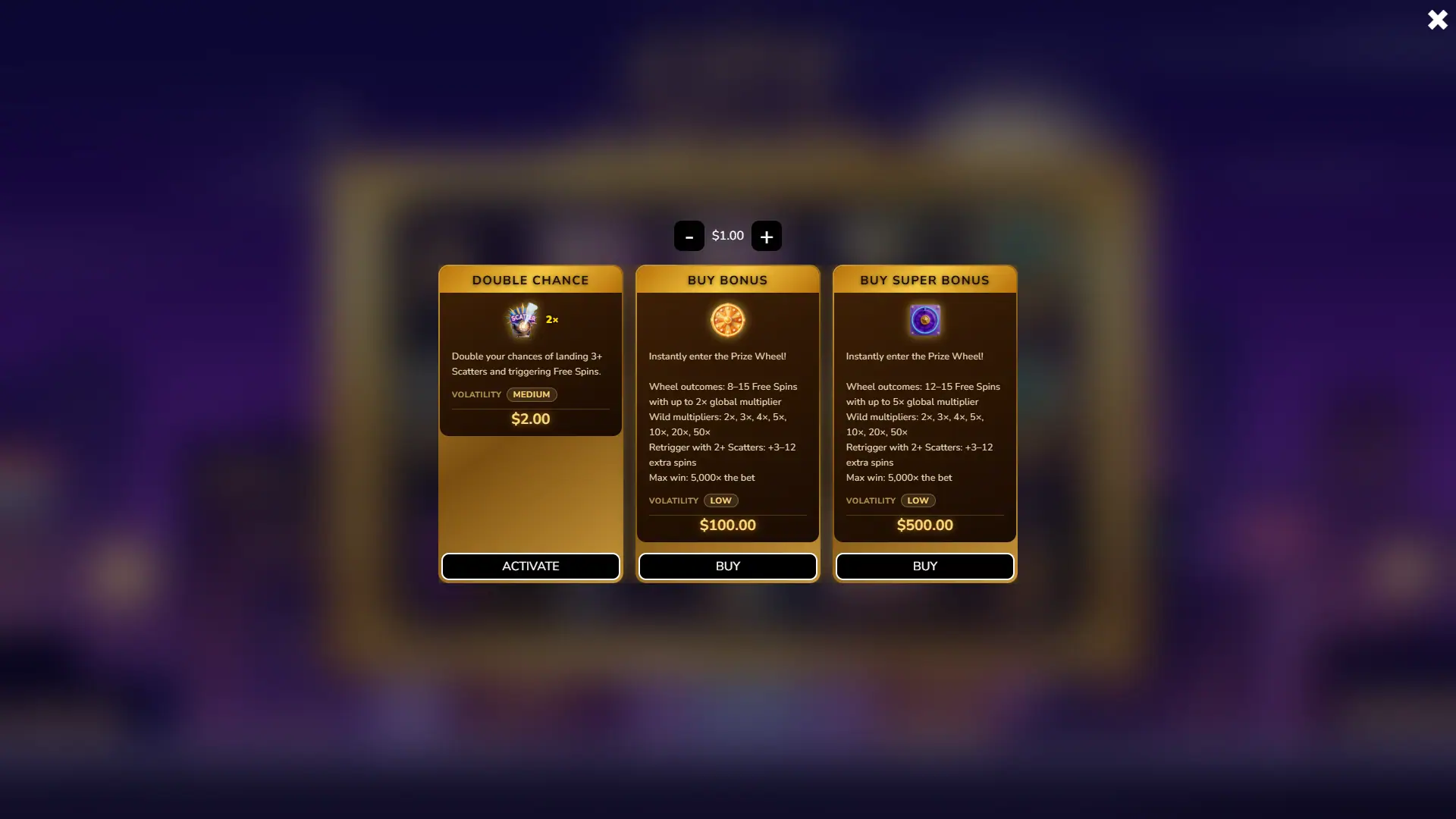 City Lights bonus buy menu