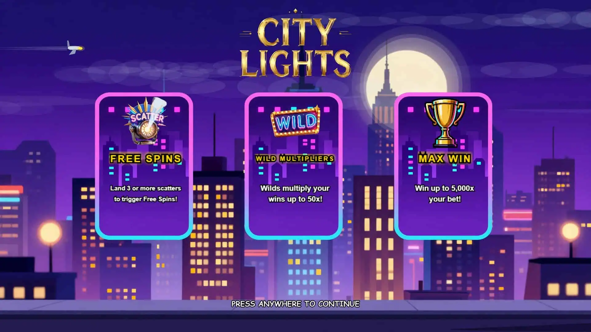 City Lights slot intro screen