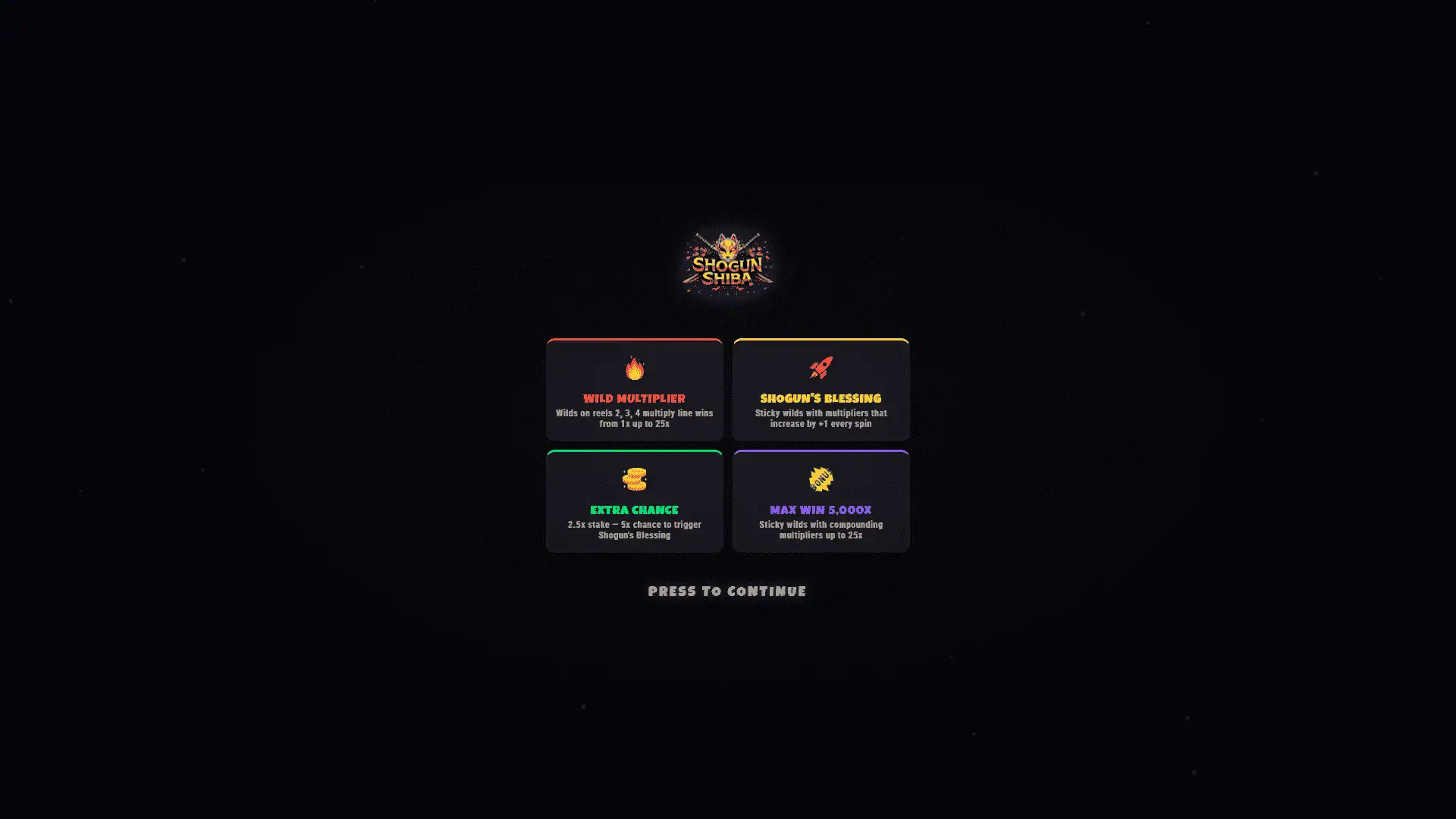 Shogun Shiba slot intro screen