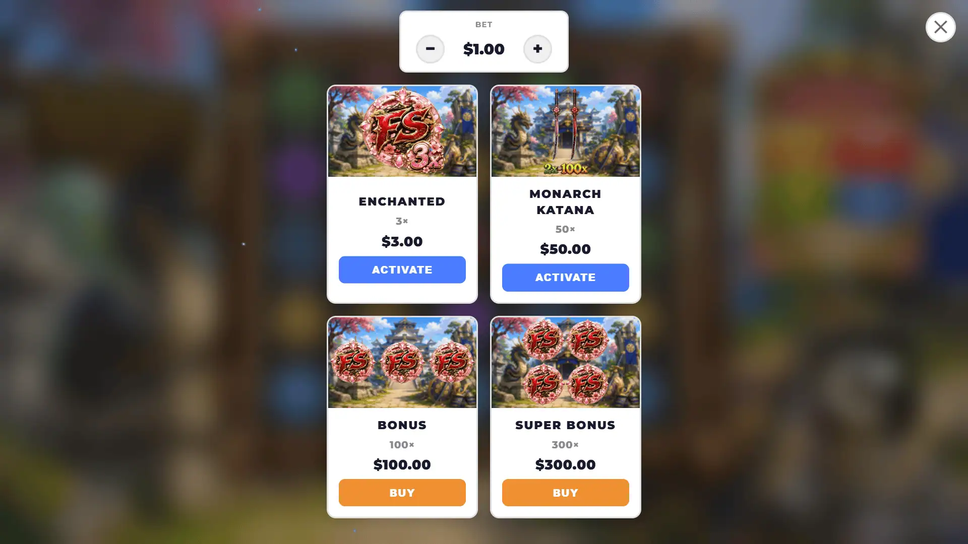 Katana Monarch bonus buy menu