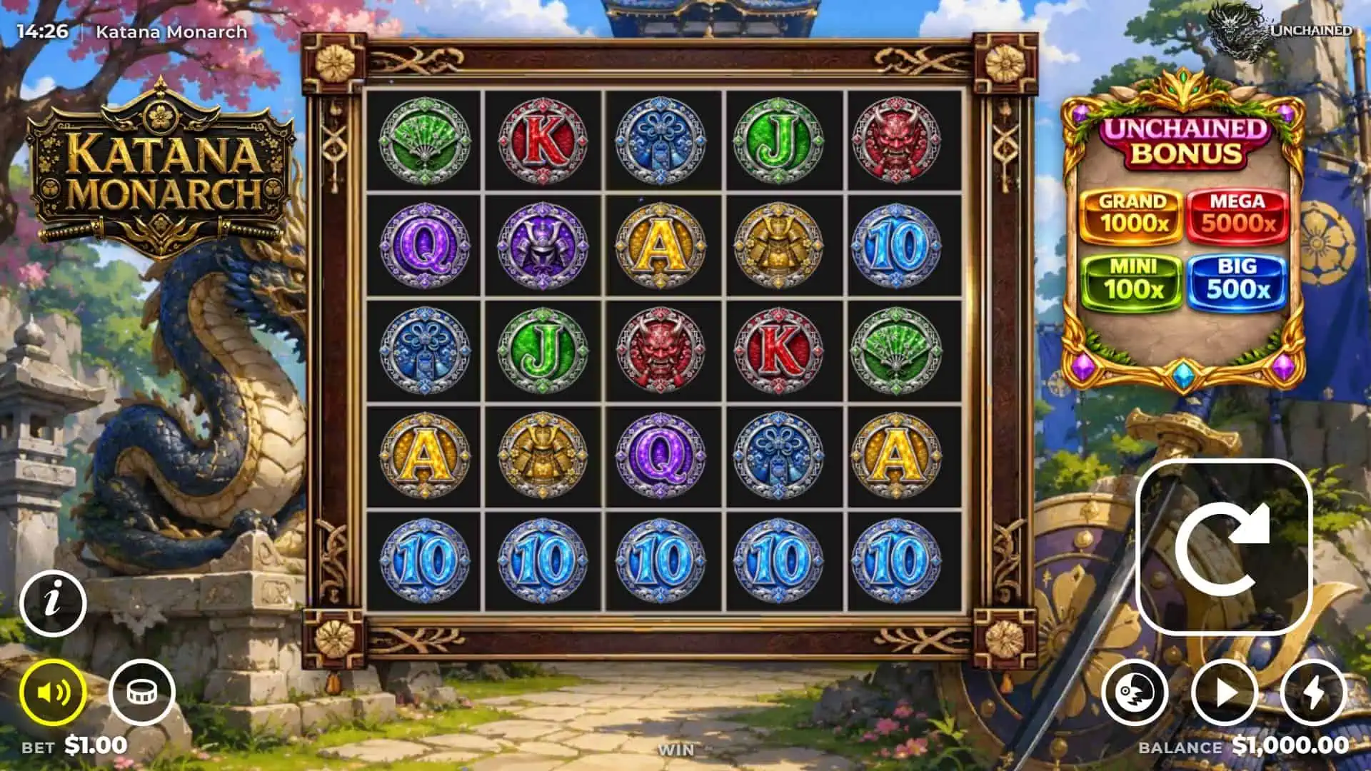 Katana Monarch slot gameplay reels