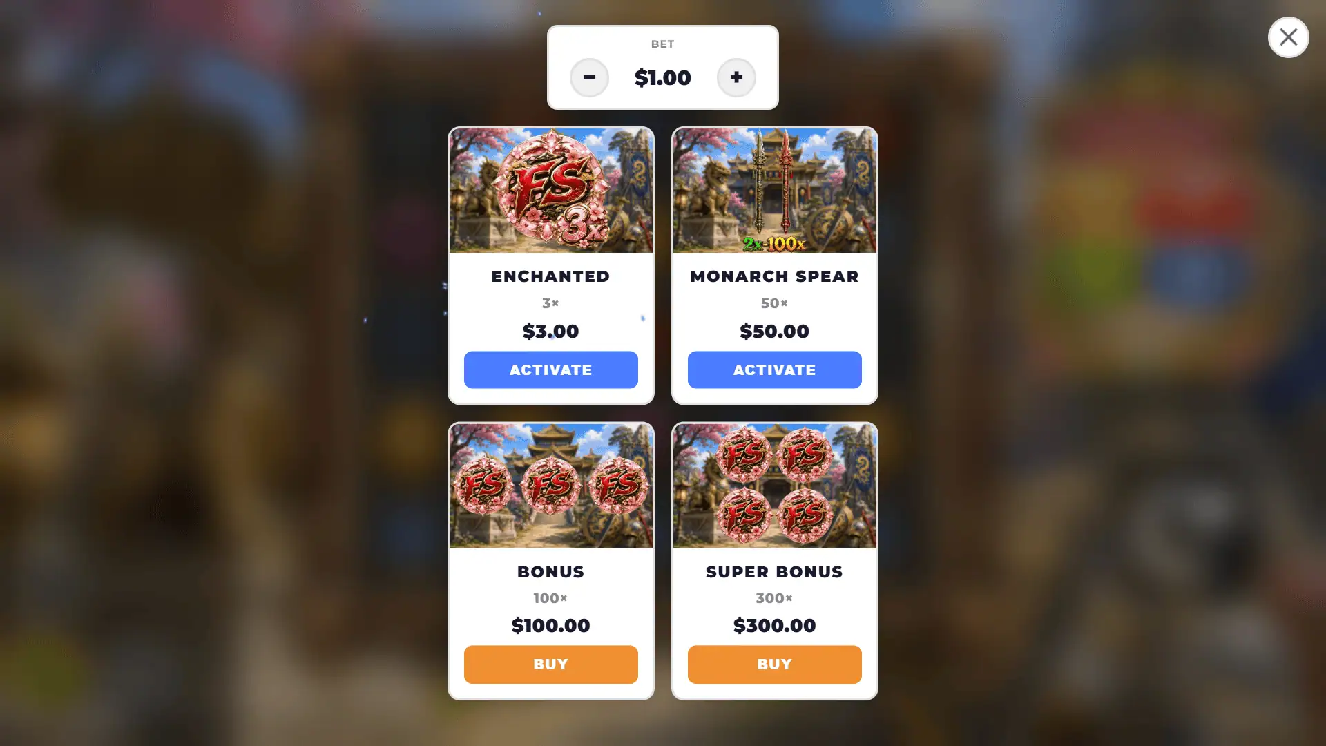 Spear-Monarch bonus buy menu