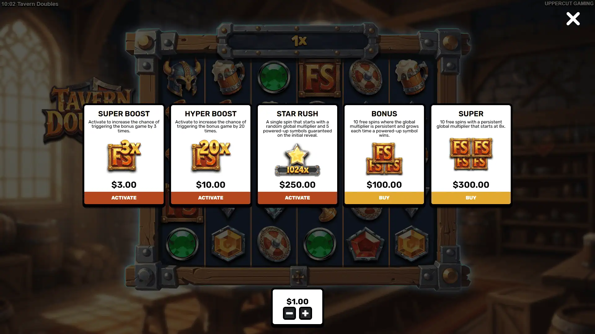 Tavern Doubles bonus buy menu