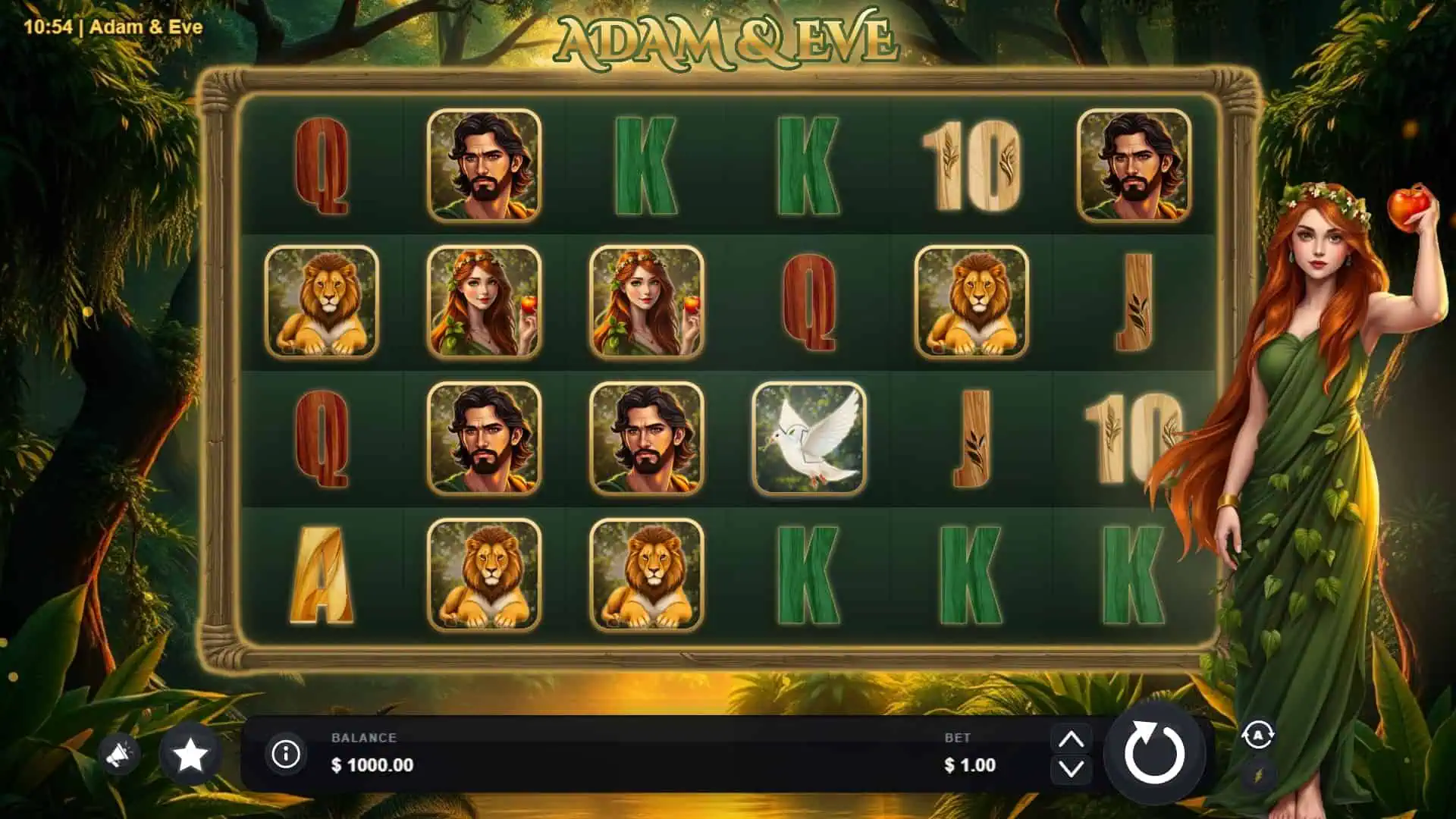 Adam and Eve slot gameplay reels