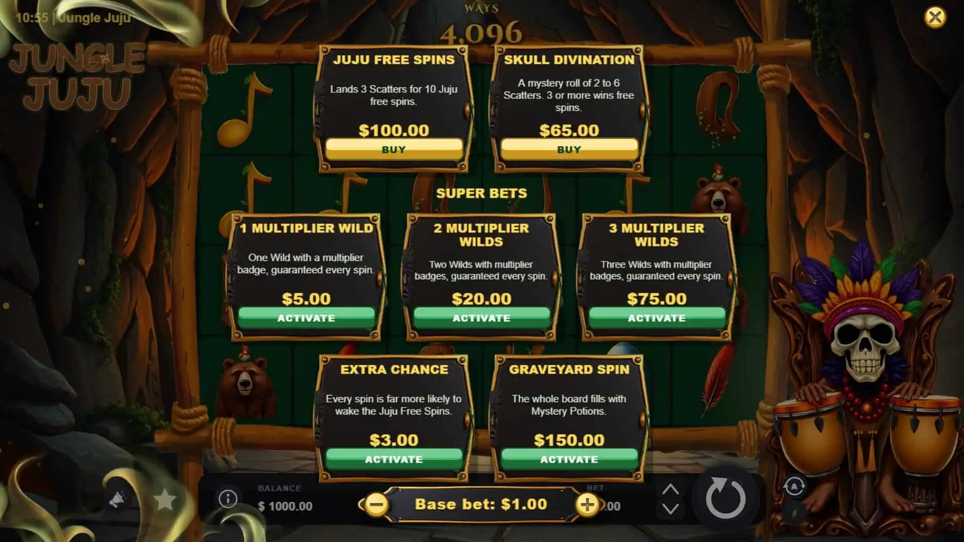 Jungle Juju bonus buy menu
