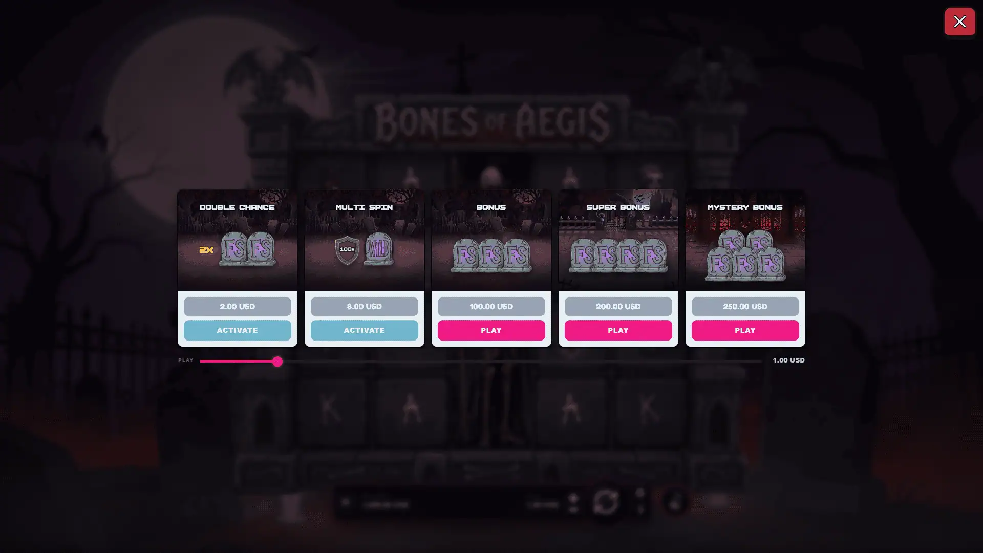 Bones of Aegis bonus buy menu