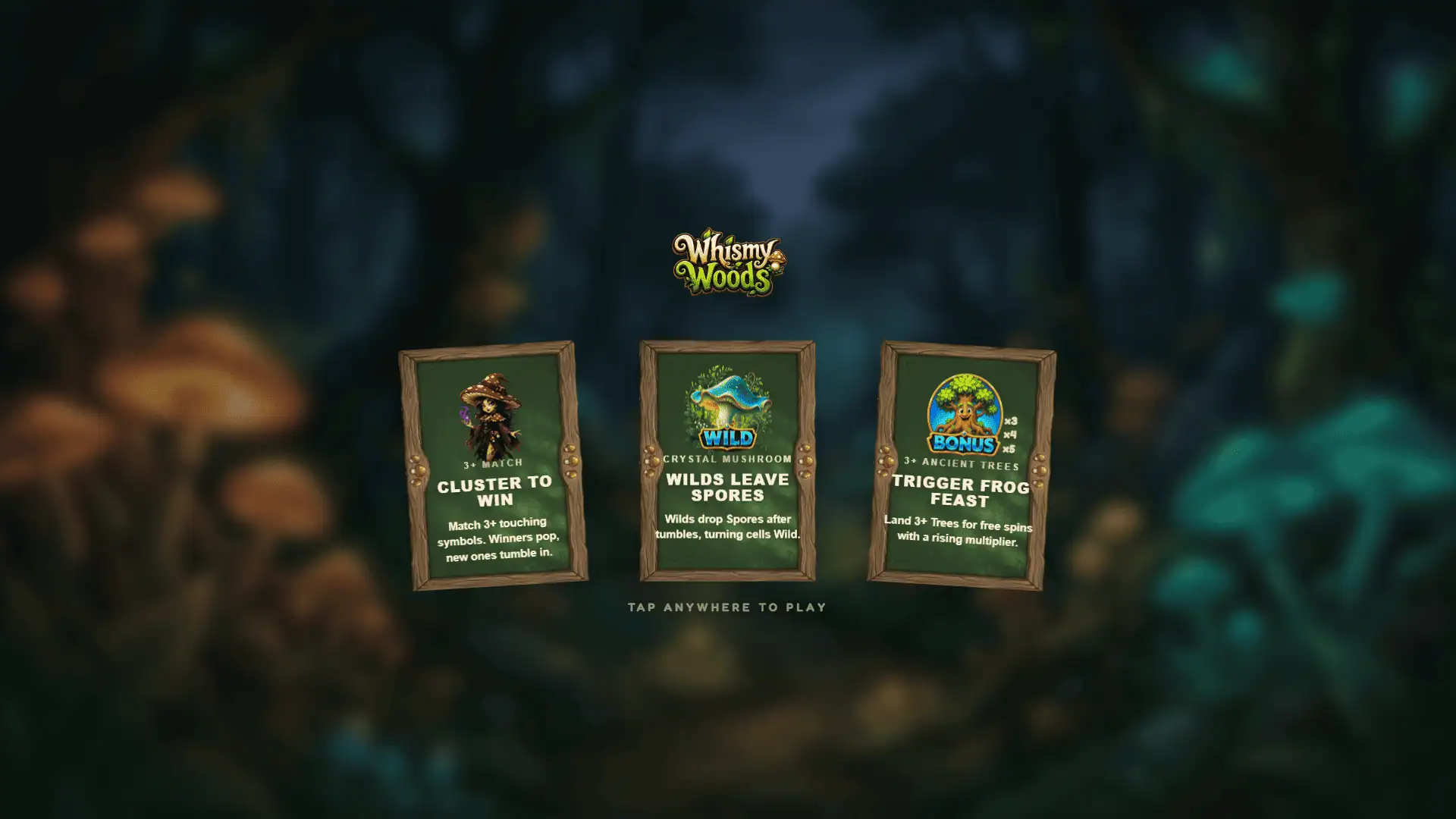 Whismy Woods slot intro screen