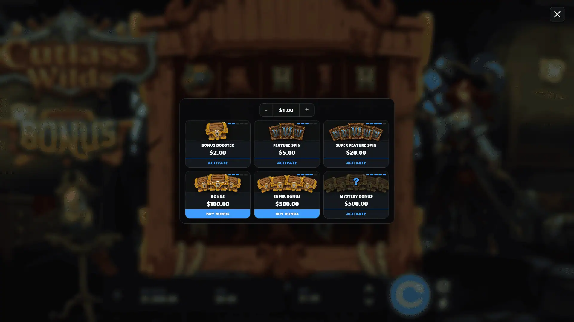 Cutlass Wilds bonus buy menu
