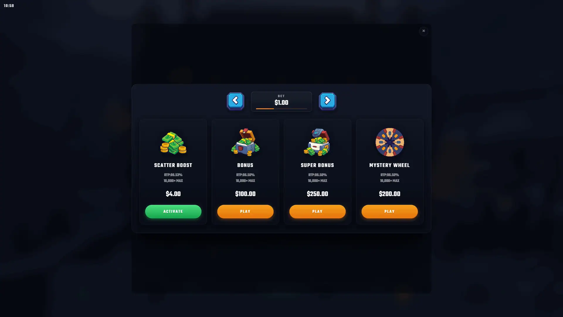 Lord of the Underworld bonus buy menu