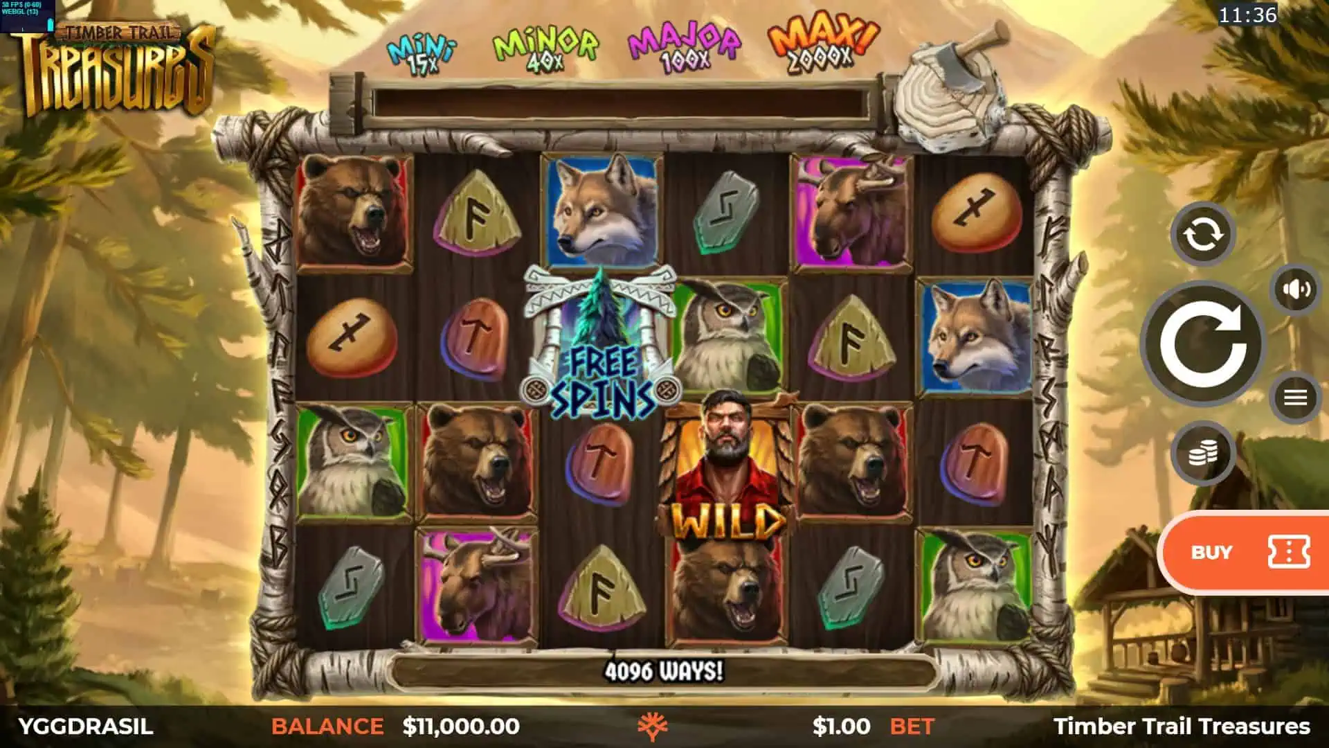 Timber Trail Treasures slot gameplay reels