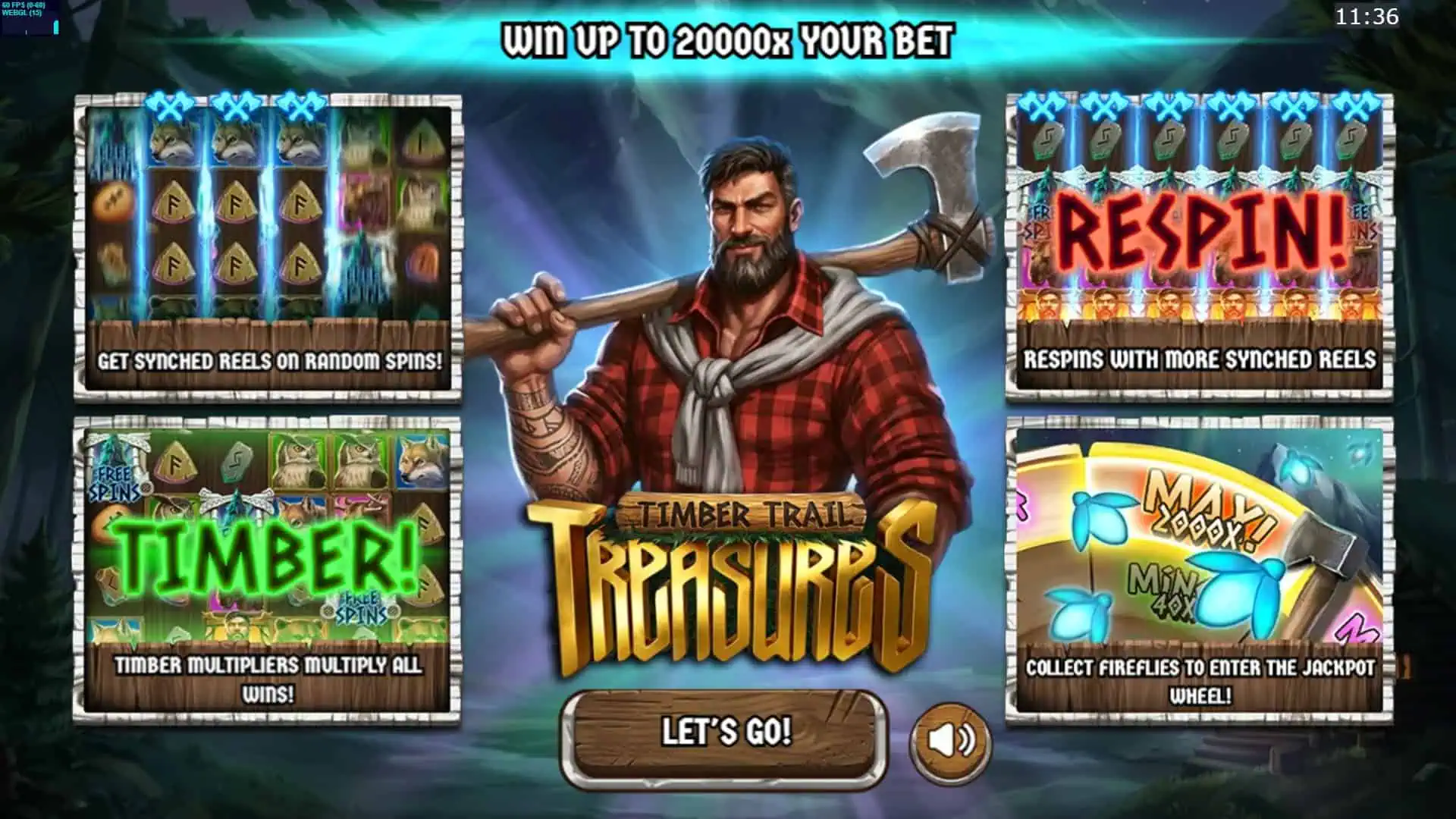 Timber Trail Treasures slot intro screen