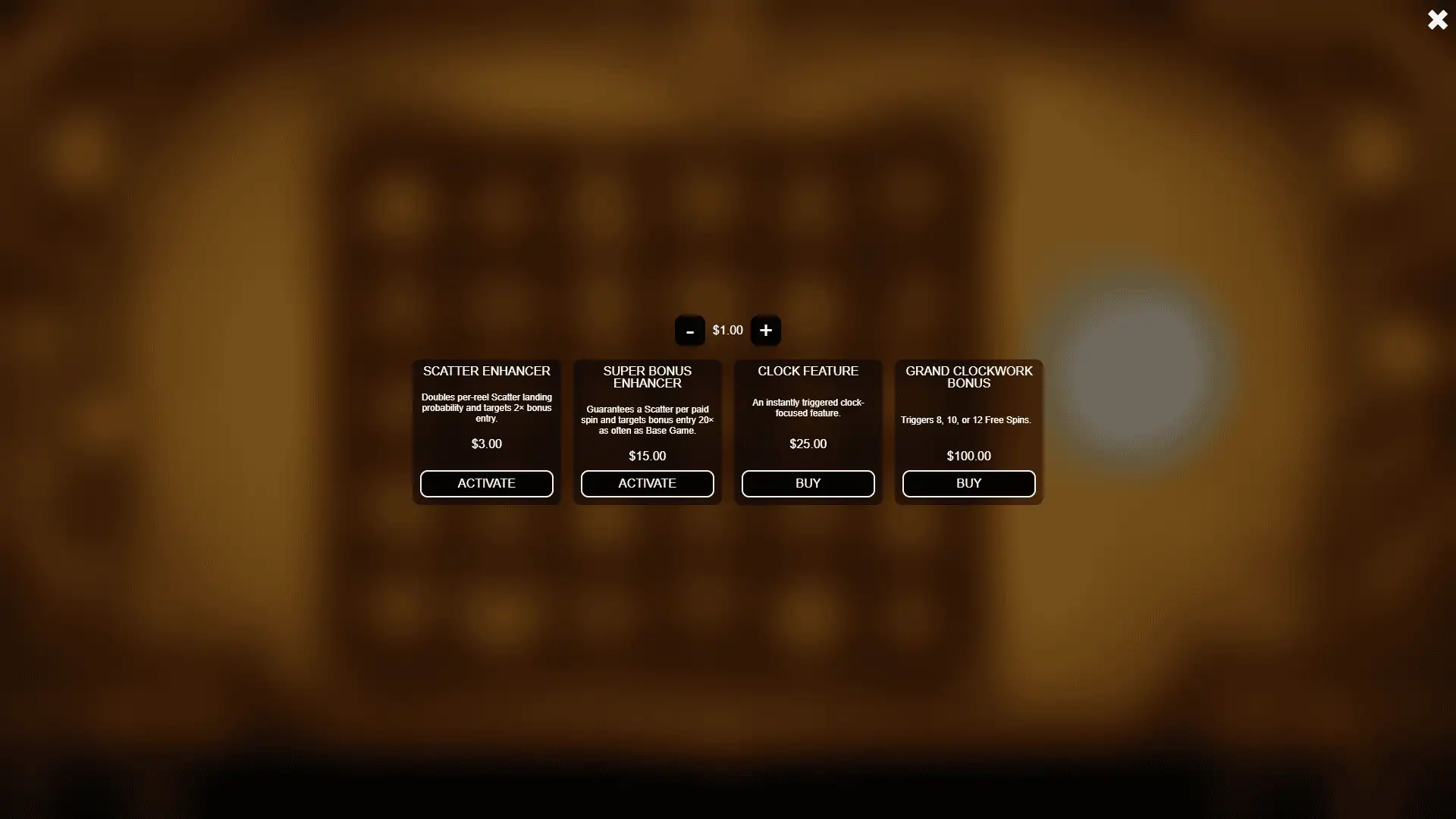 Like Clockwork bonus buy menu