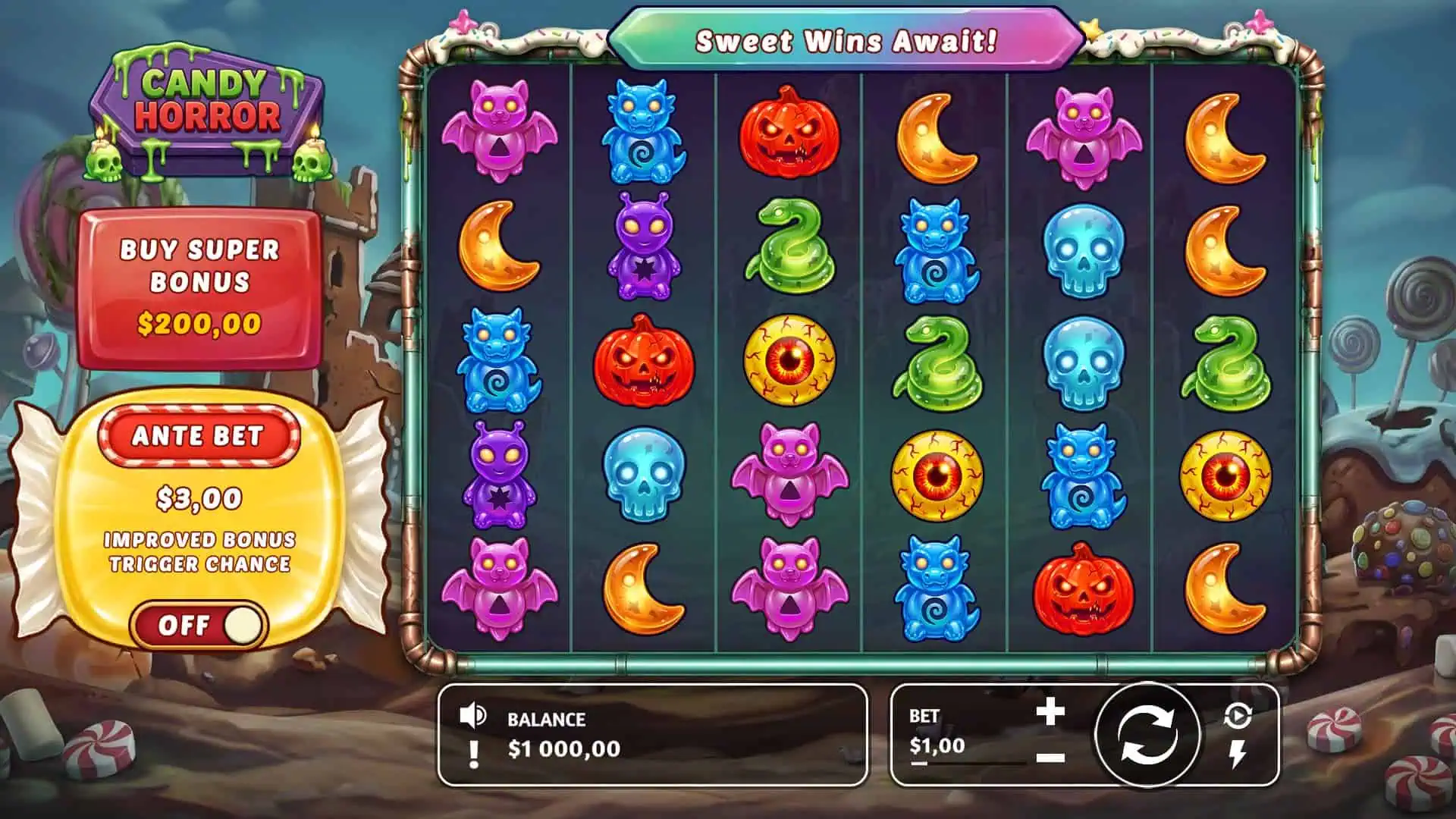 Candy Horror slot gameplay reels