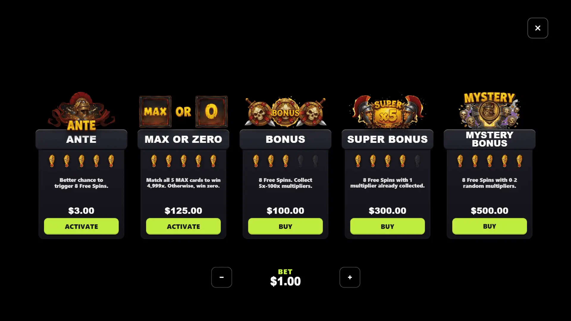 Fire of Rome bonus buy menu