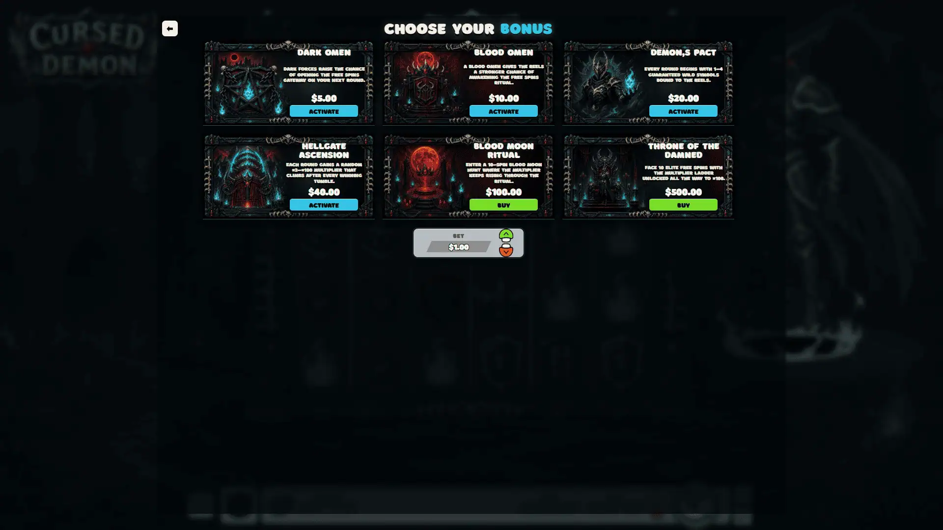 Cursed Demon bonus buy menu