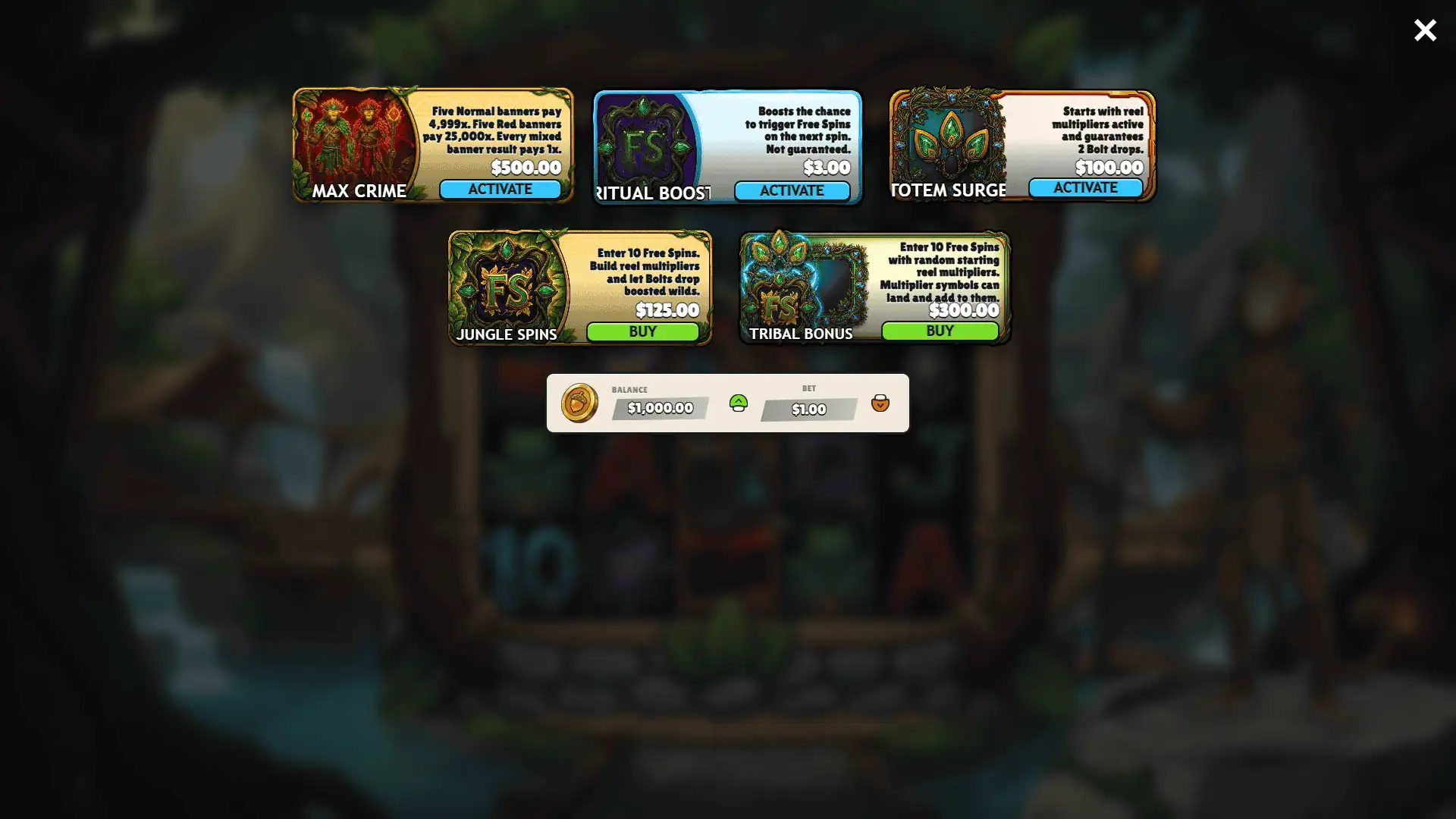Tribal Crime bonus buy menu